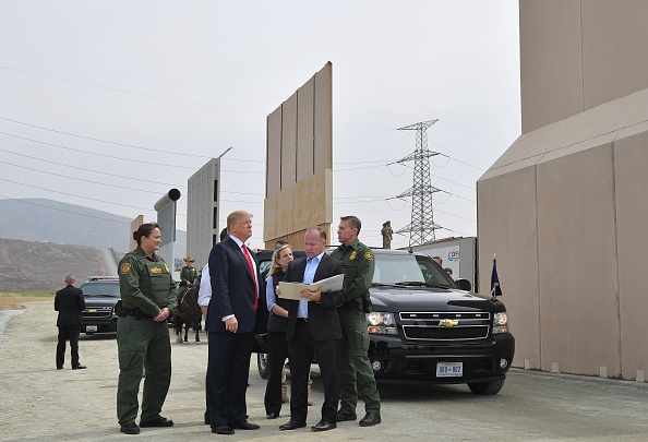 US President Donald Trump inspects border wall prototypes in San Diego, California on March 13, 2018.