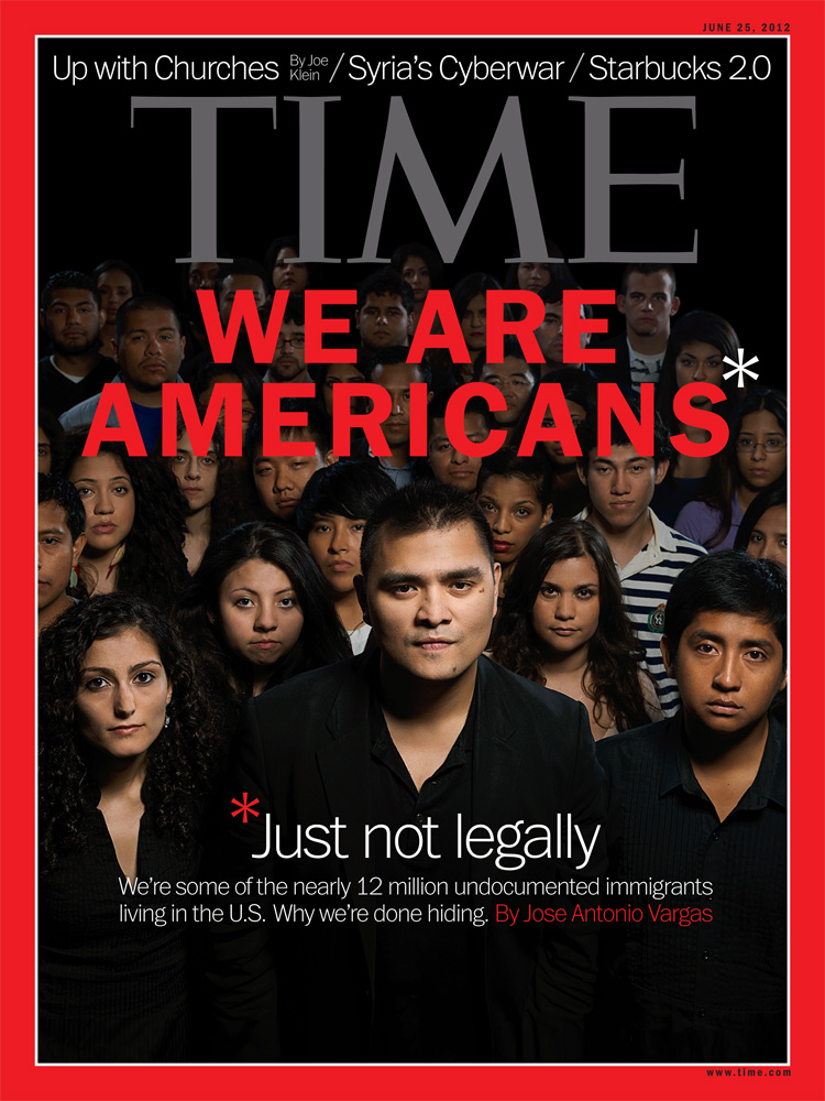 The June 25, 2012 cover of TIME Magazine. Gian Paul Lozza photographed journalist Jose Antonio Vargas and 35 other undocumented immigrants.