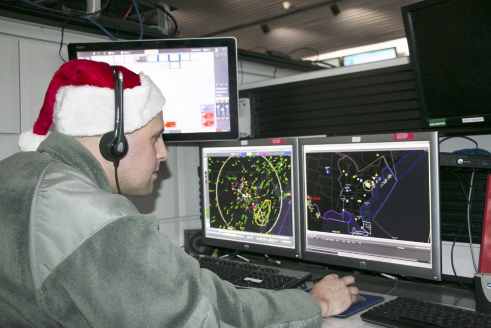 A NORAD team member working to track Santa.