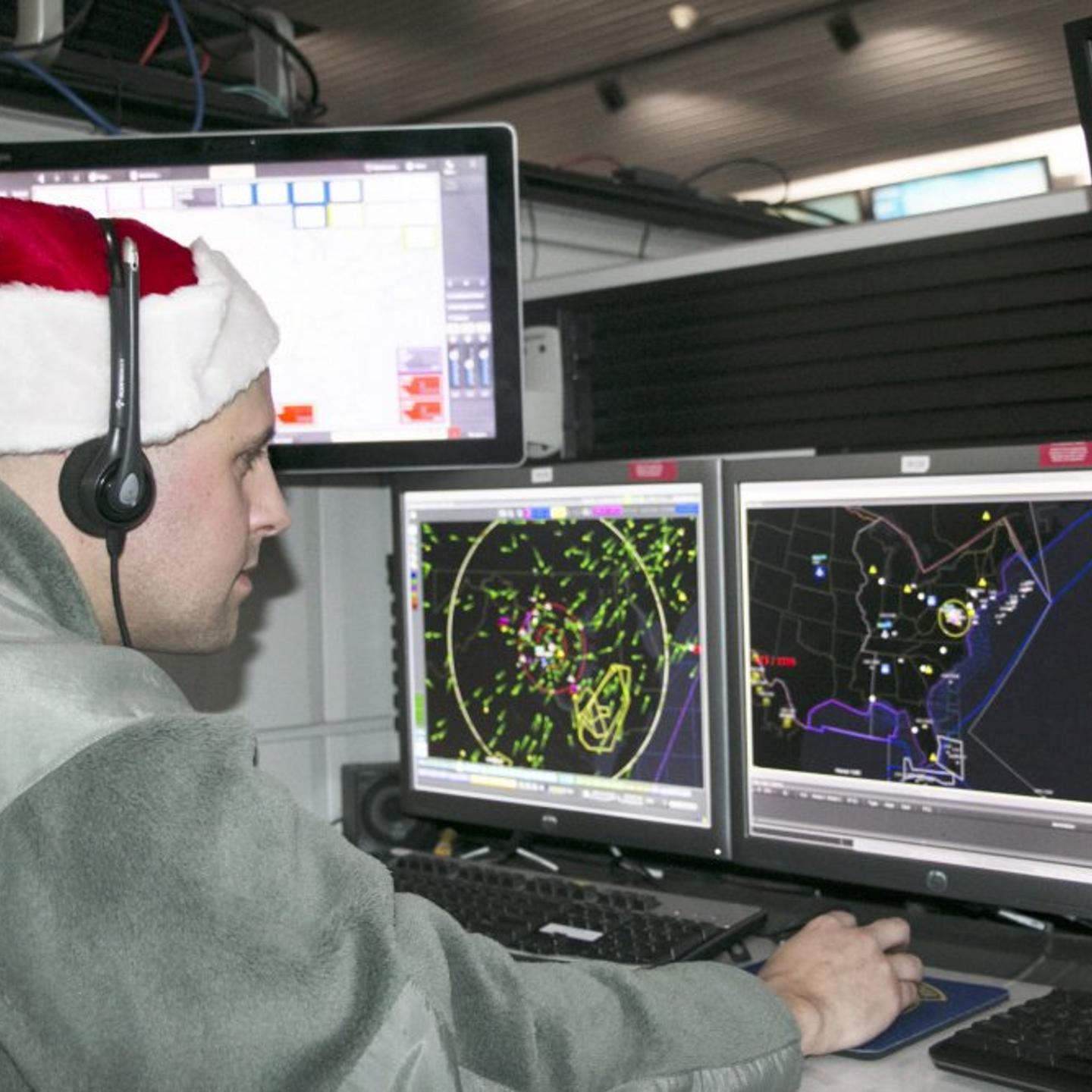 A NORAD team member working to track Santa.