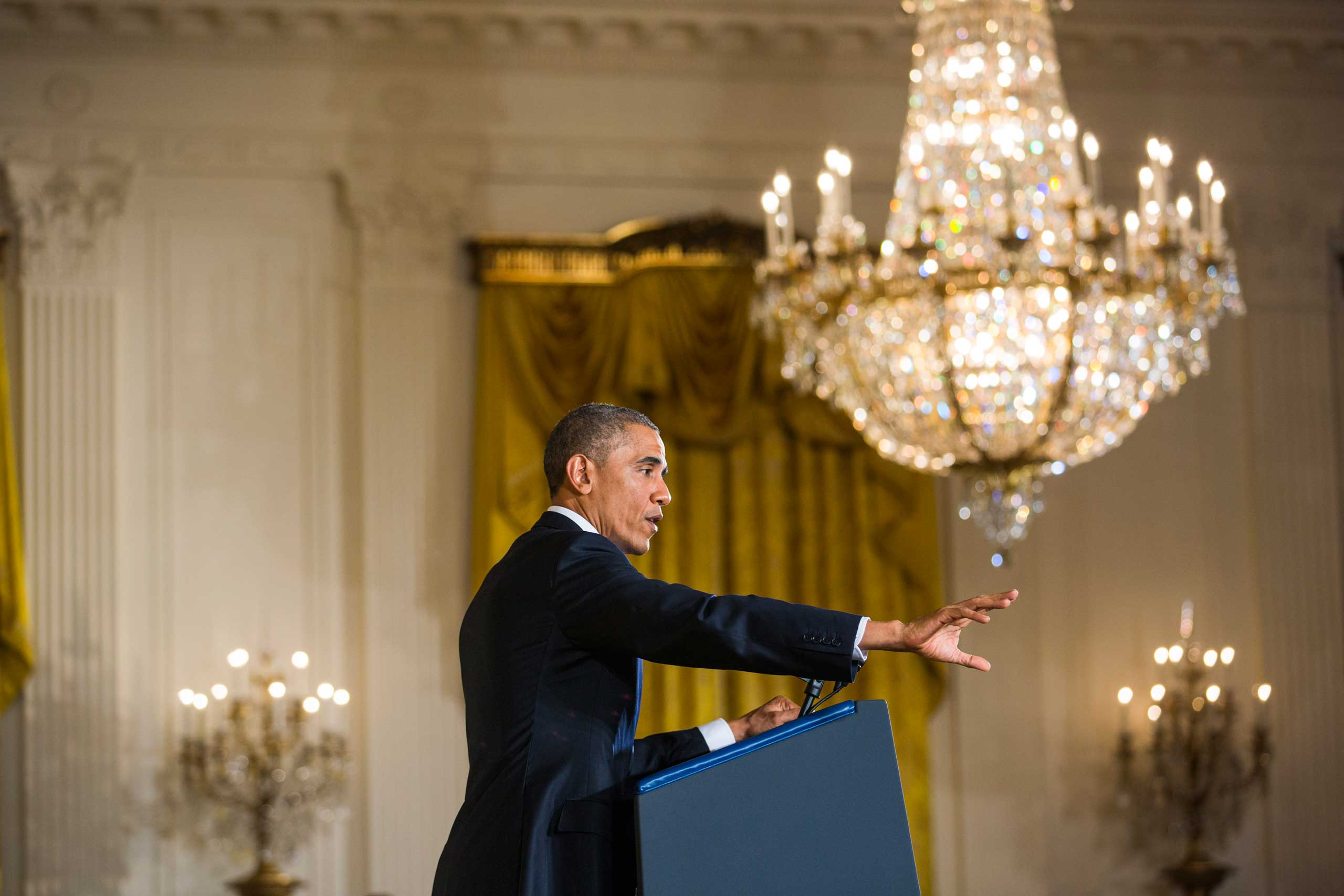 U.S. President Barack Obama speaks during a news conference in the East Room of the White House in Washington on Nov. 5, 2014.