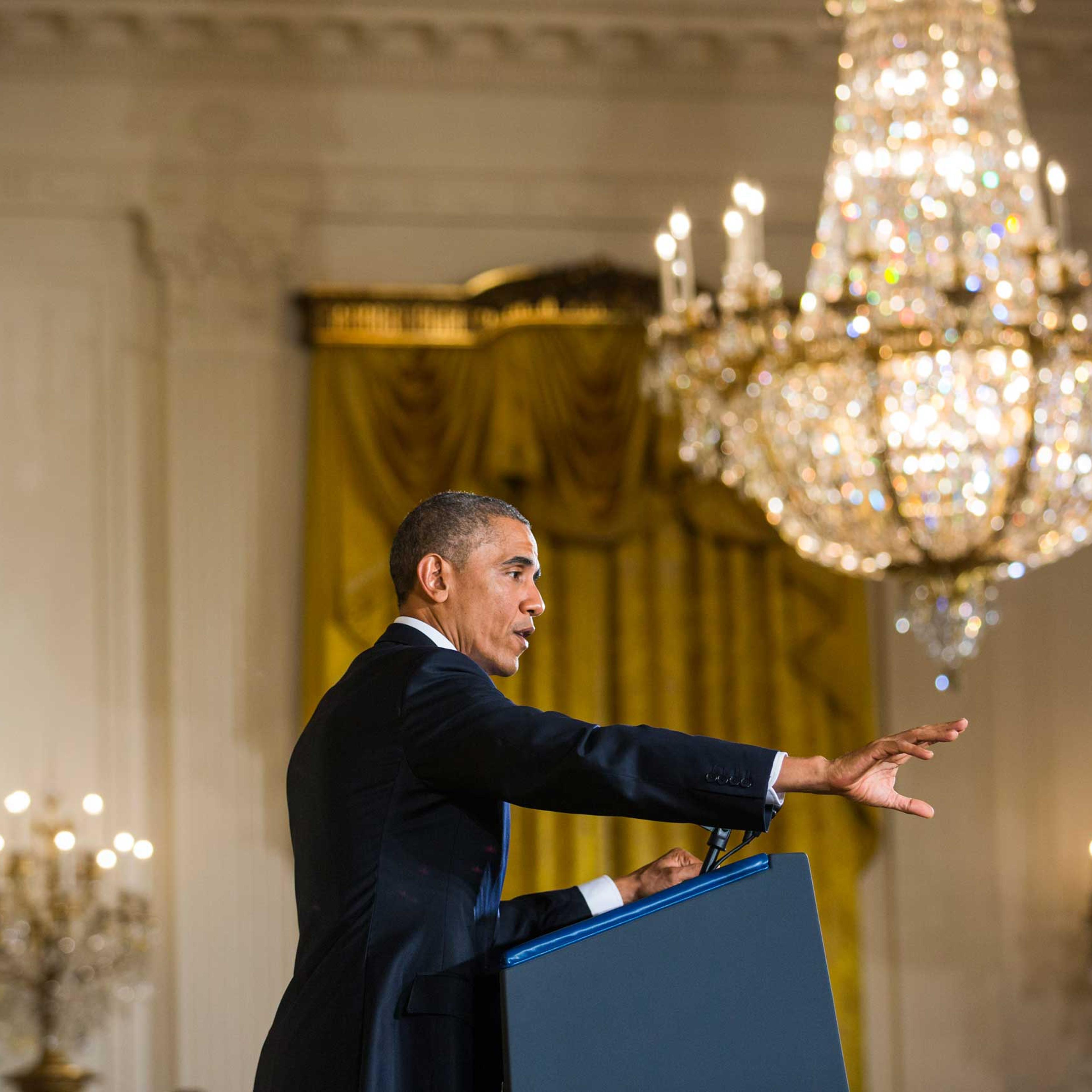 U.S. President Barack Obama speaks during a news conference in the East Room of the White House in Washington on Nov. 5, 2014.