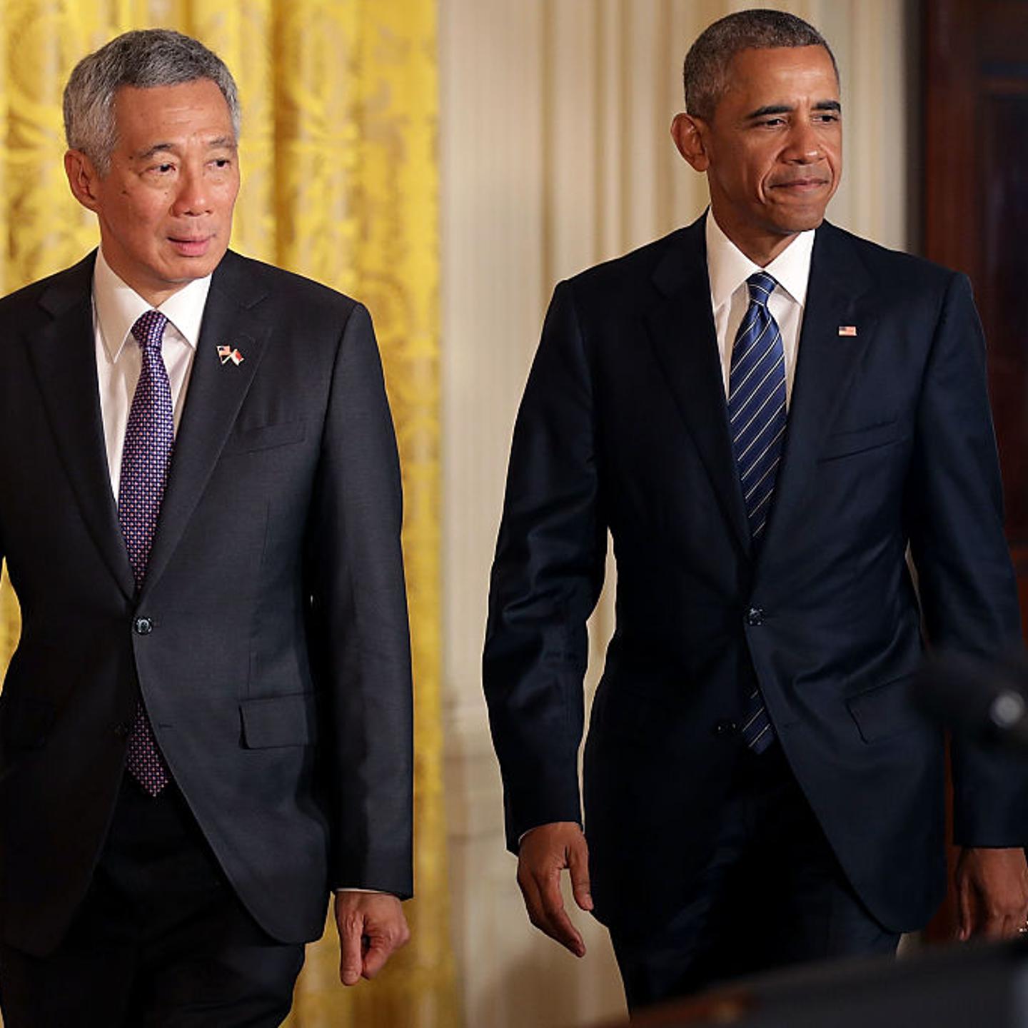 Obama And Prime Minister Lee Hsien Loong Hold Joint News Conference In White House Rose Garden
