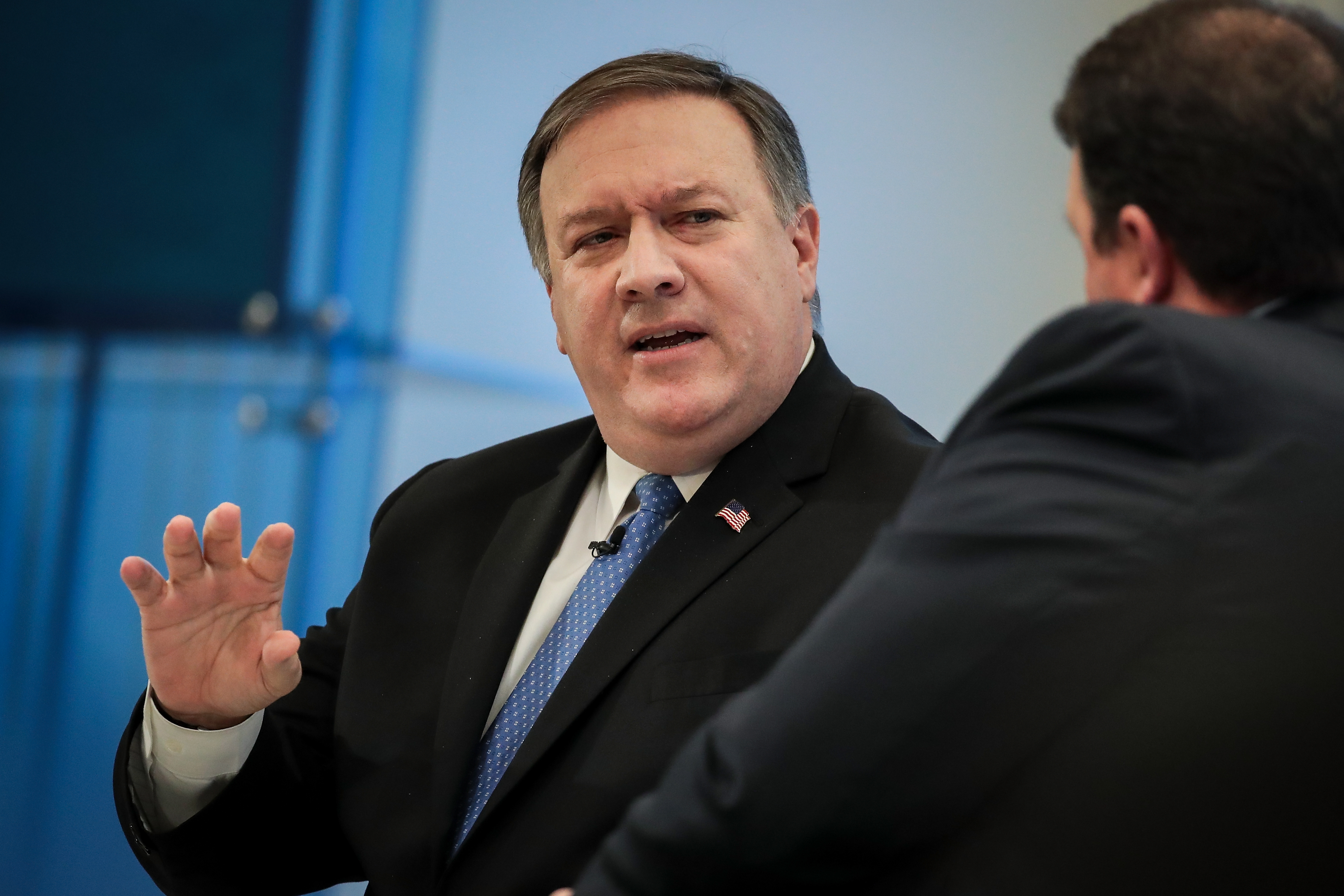 Director of the Central Intelligence Agency (CIA) Mike Pompeo speaks in a discussion with author and columnist Marc Thiessen at the American Enterprise Institute, January 23, 2018 in Washington, DC.