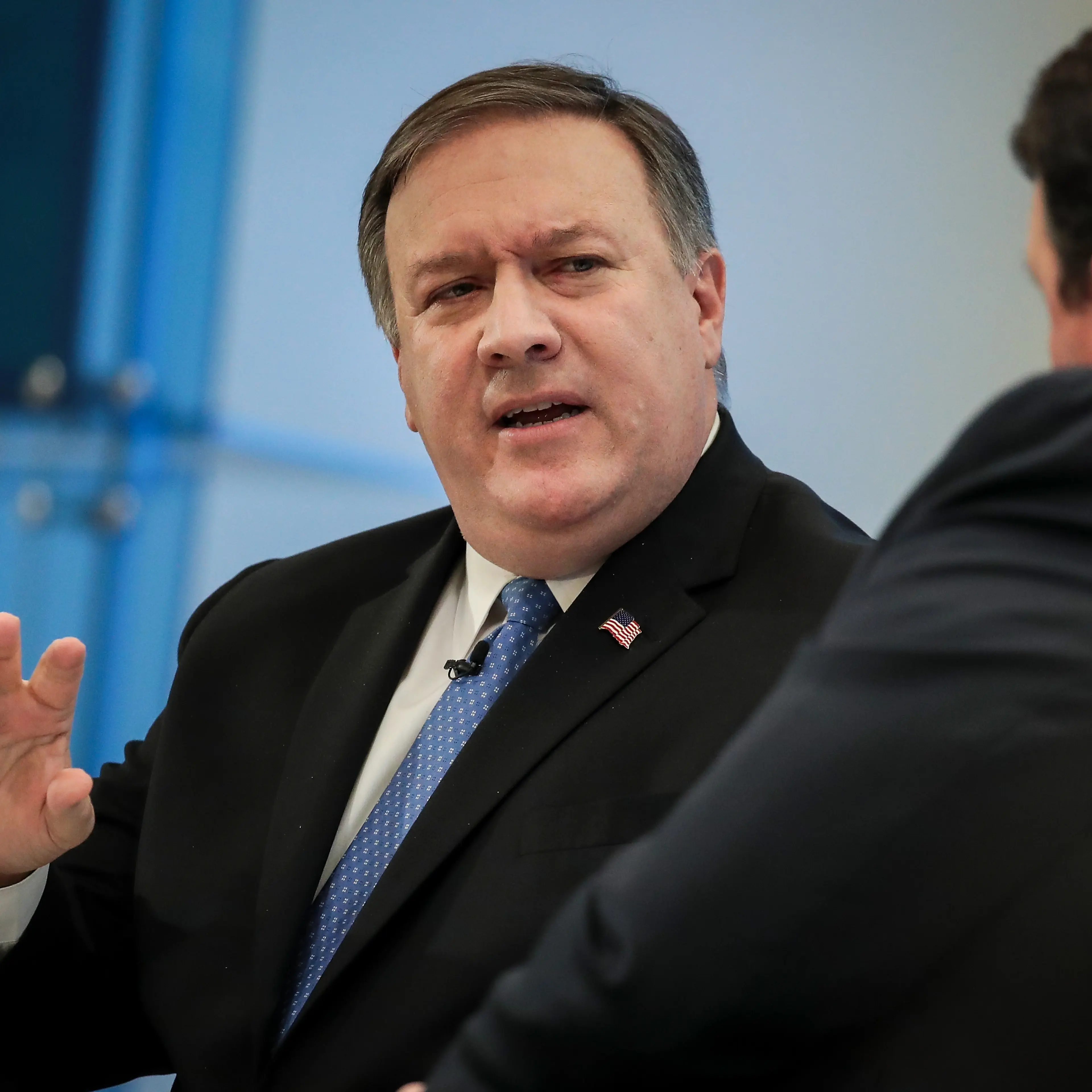 Director of the Central Intelligence Agency (CIA) Mike Pompeo speaks in a discussion with author and columnist Marc Thiessen at the American Enterprise Institute, January 23, 2018 in Washington, DC.