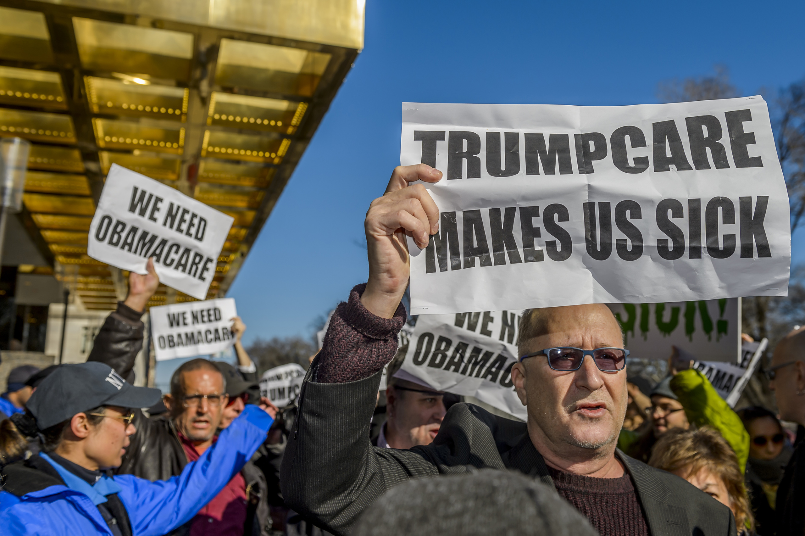 Hundreds of activists and allies from the newly-formed anti-Trump group Rise & Resist staged a peaceful protest at Trump International Hotel and Tower in New York City, to fight against the radical changes to the American healthcare system proposed by th