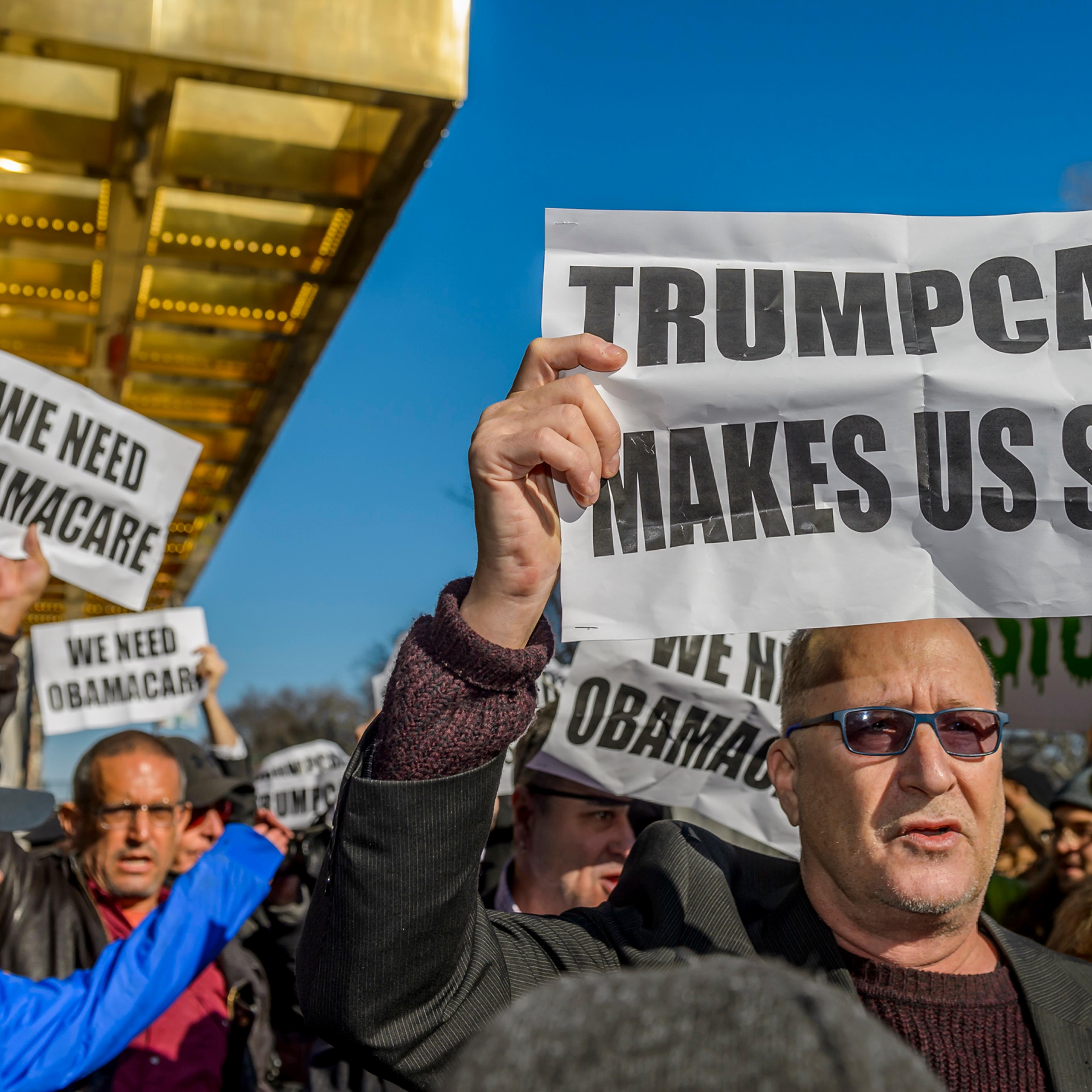 Hundreds of activists and allies from the newly-formed anti-Trump group Rise & Resist staged a peaceful protest at Trump International Hotel and Tower in New York City, to fight against the radical changes to the American healthcare system proposed by th
