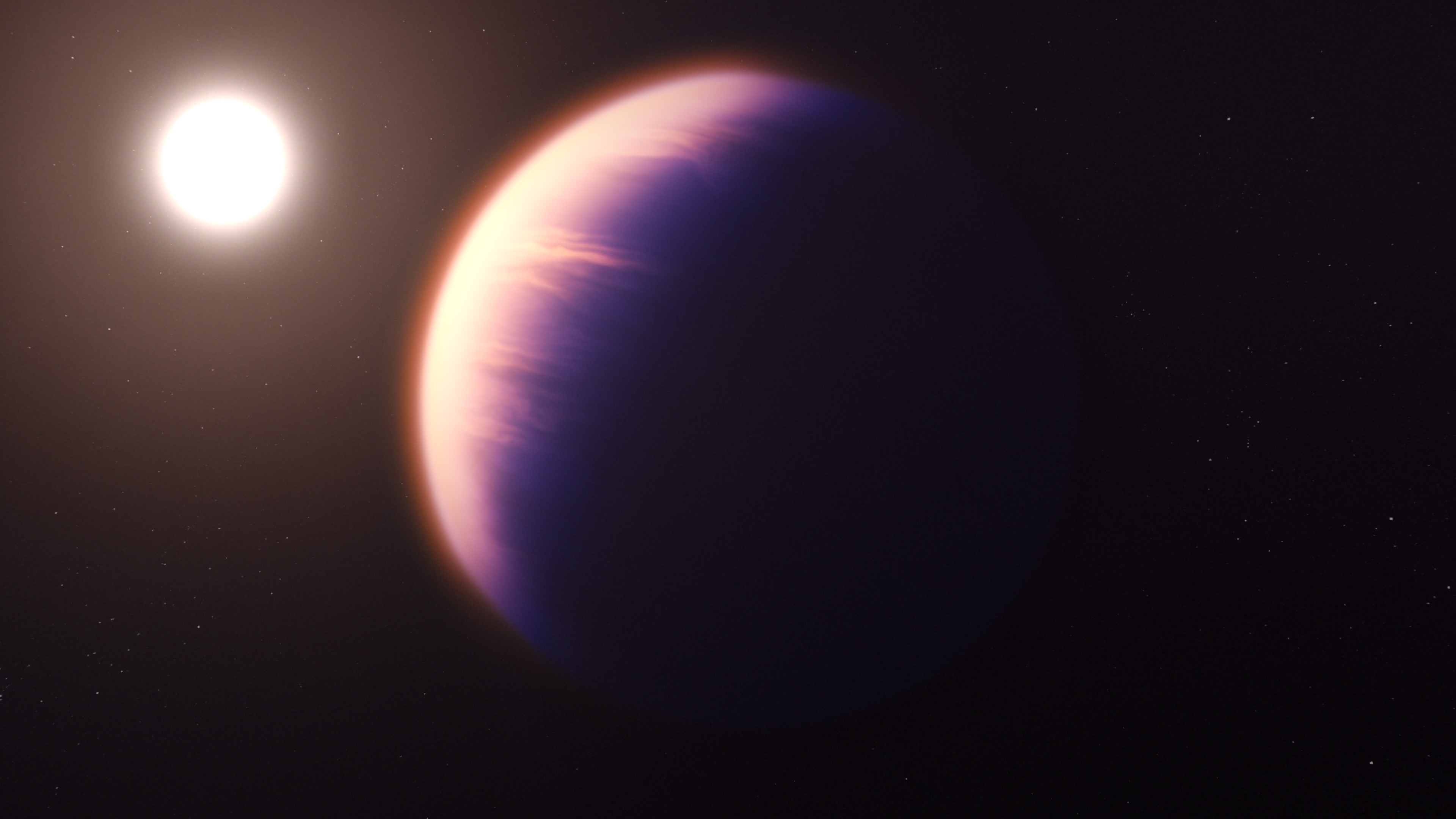 An artist's conception of the exoplanet WASP-39 b and its nearby parent star