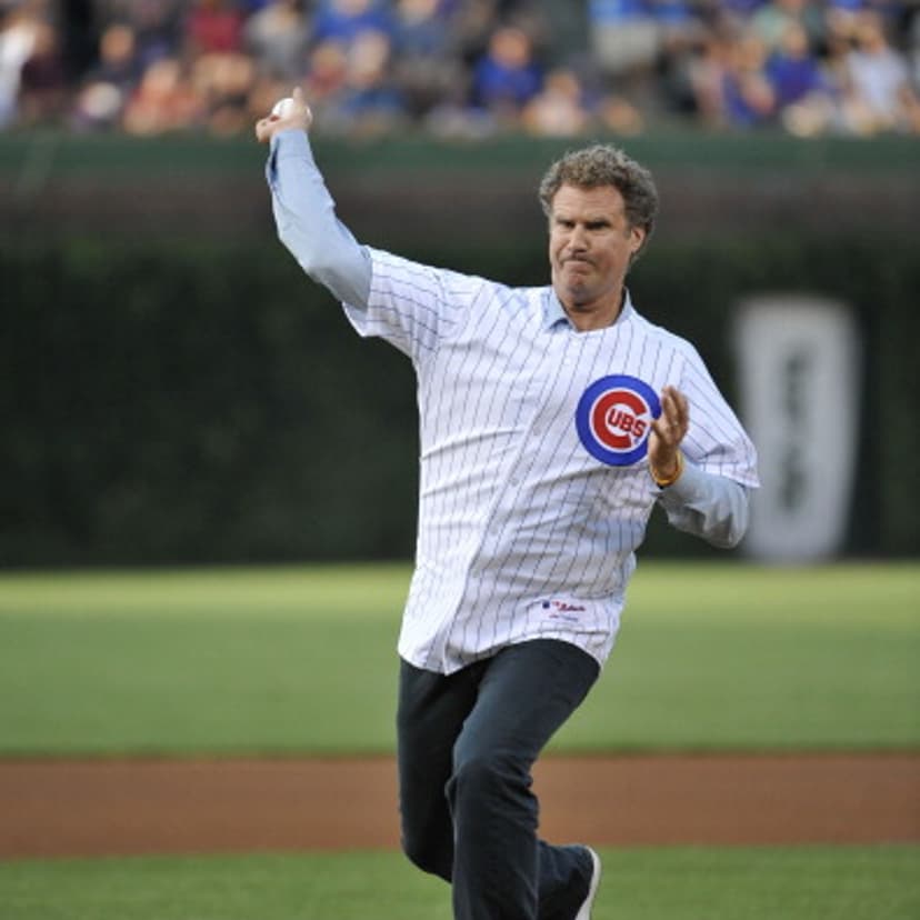 Will Ferrell throws out a ceremonial first pitch before the game between the Miami Marlins and the Chicago Cubs in Chicago on July 18, 2012.