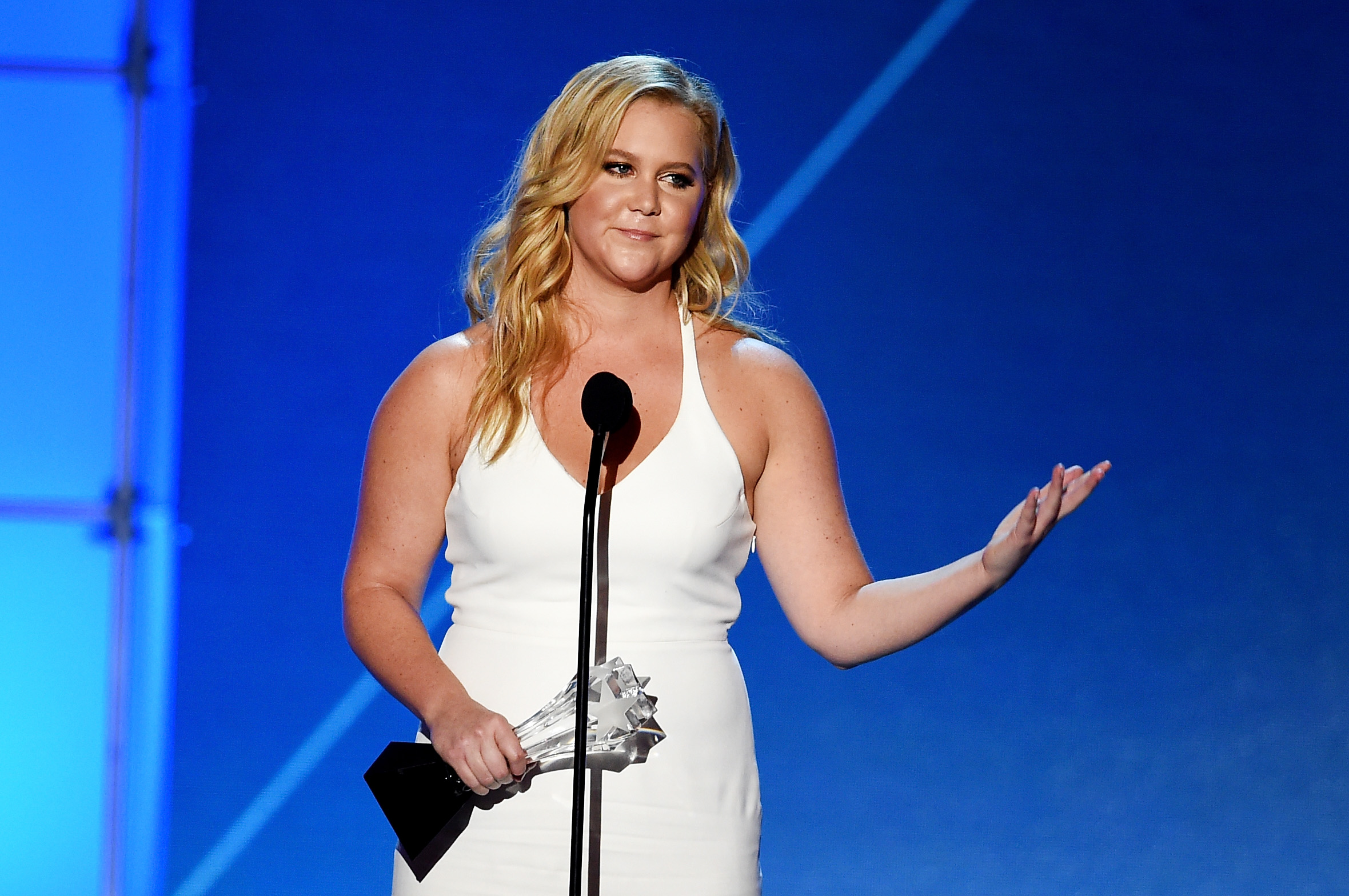 Actress-writer Amy Schumer accepts Critics' Choice MVP Award onstage during the 21st Annual Critics' Choice Awards at Barker Hangar on January 17, 2016 in Santa Monica, California.