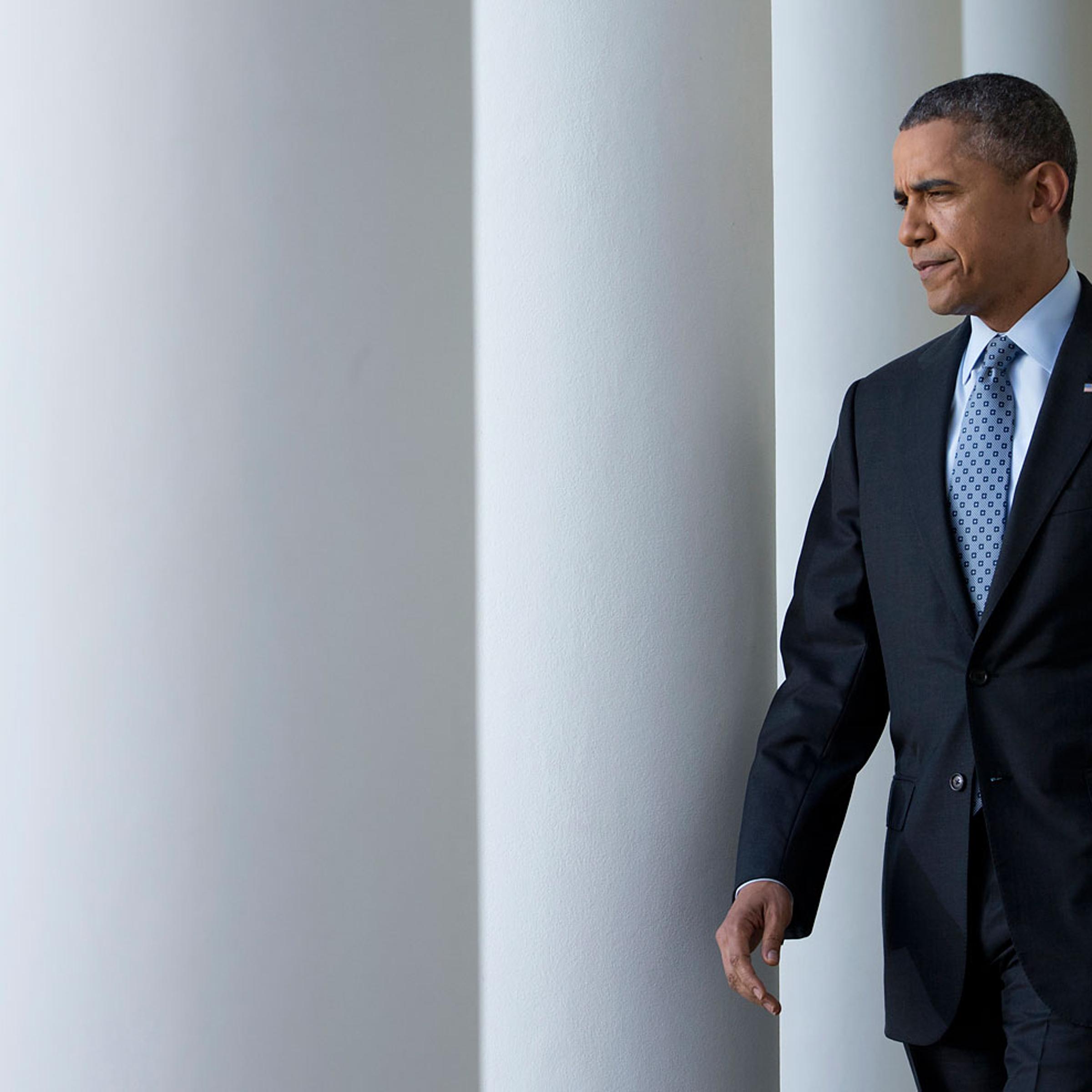 President Barack Obama walks from the Oval Office to the Rose Garden of the White House in Washington, Tuesday, April 1, 2014.
