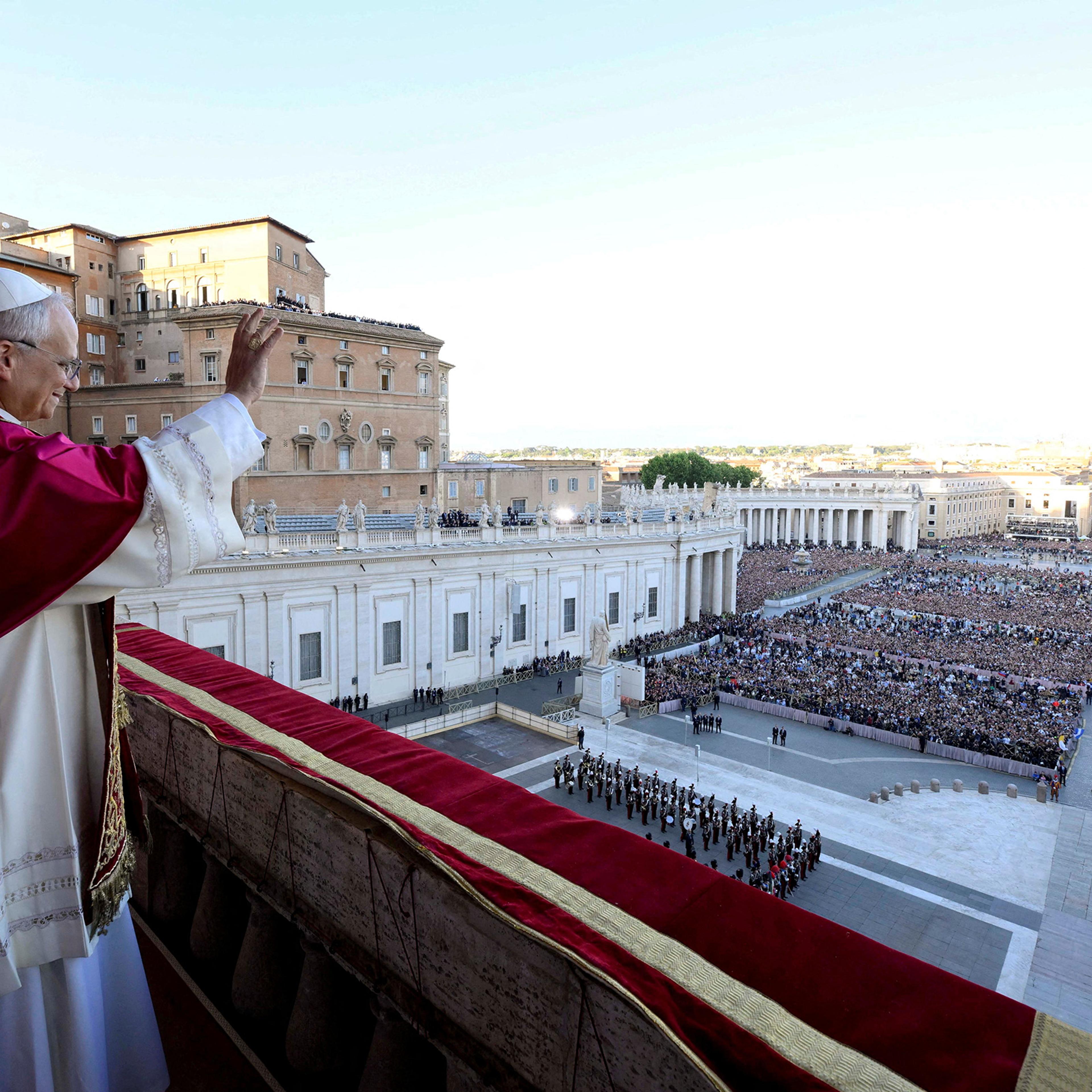 Newly elected Pope Leo XIV, Cardinal Robert F. Prevost of the U.S., appears on the balcony of St. Peter's Basilica at the Vatican, on May 8, 2025.