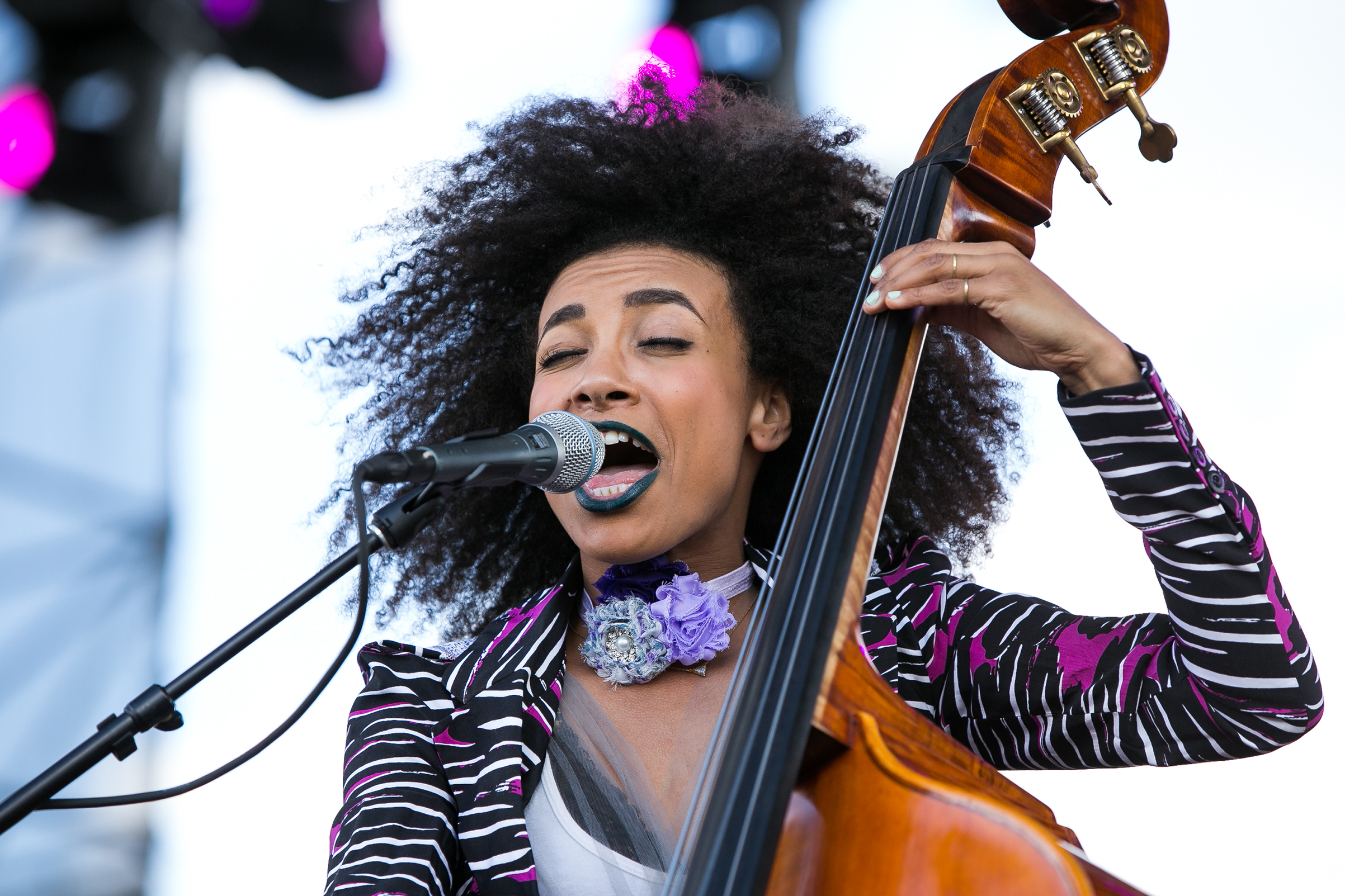 Esperanza Spalding performs during the 2017 Jazz in The Gardens at the Hard Rock Stadium in Miami Gardens, March 19, 2017.