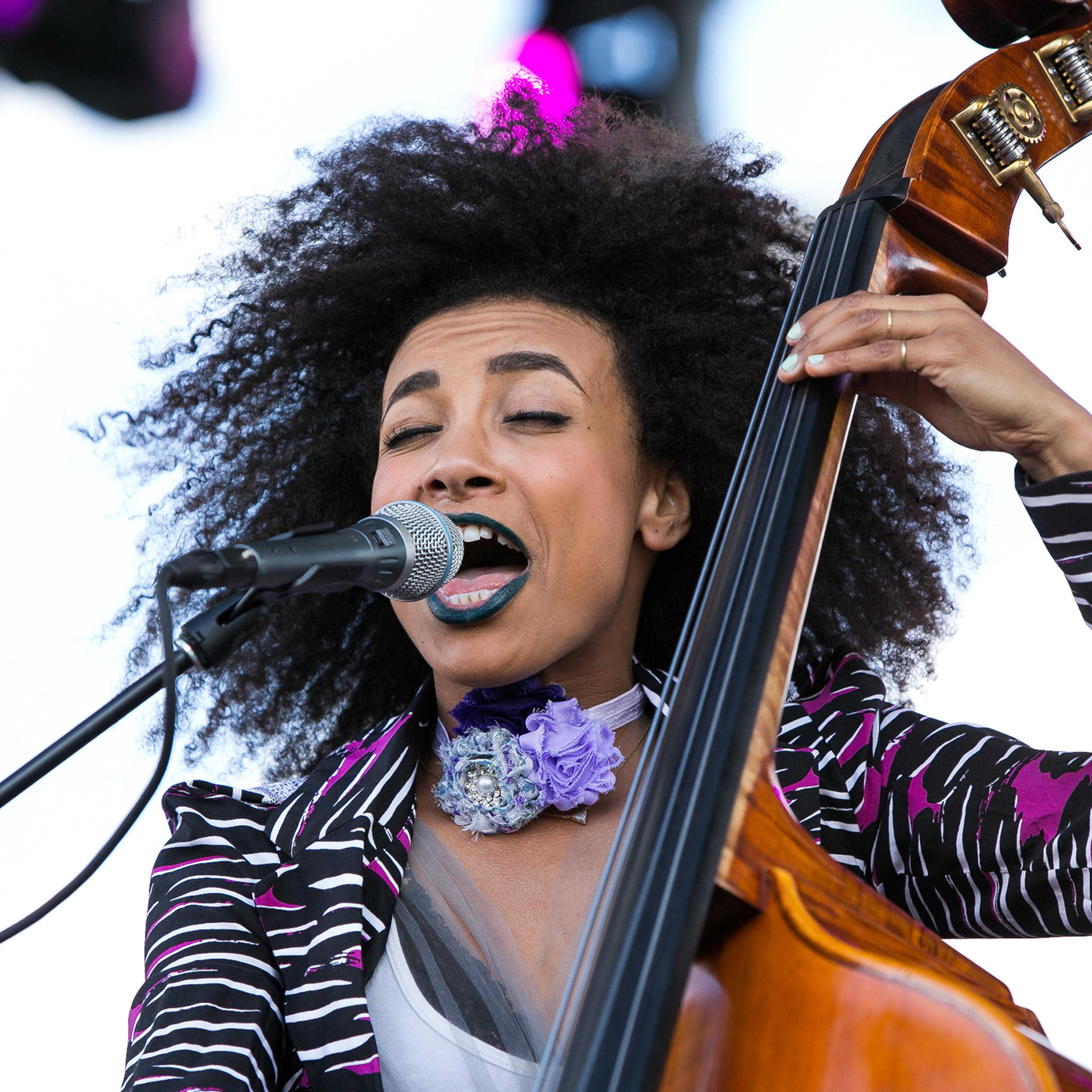 Esperanza Spalding performs during the 2017 Jazz in The Gardens at the Hard Rock Stadium in Miami Gardens, March 19, 2017.