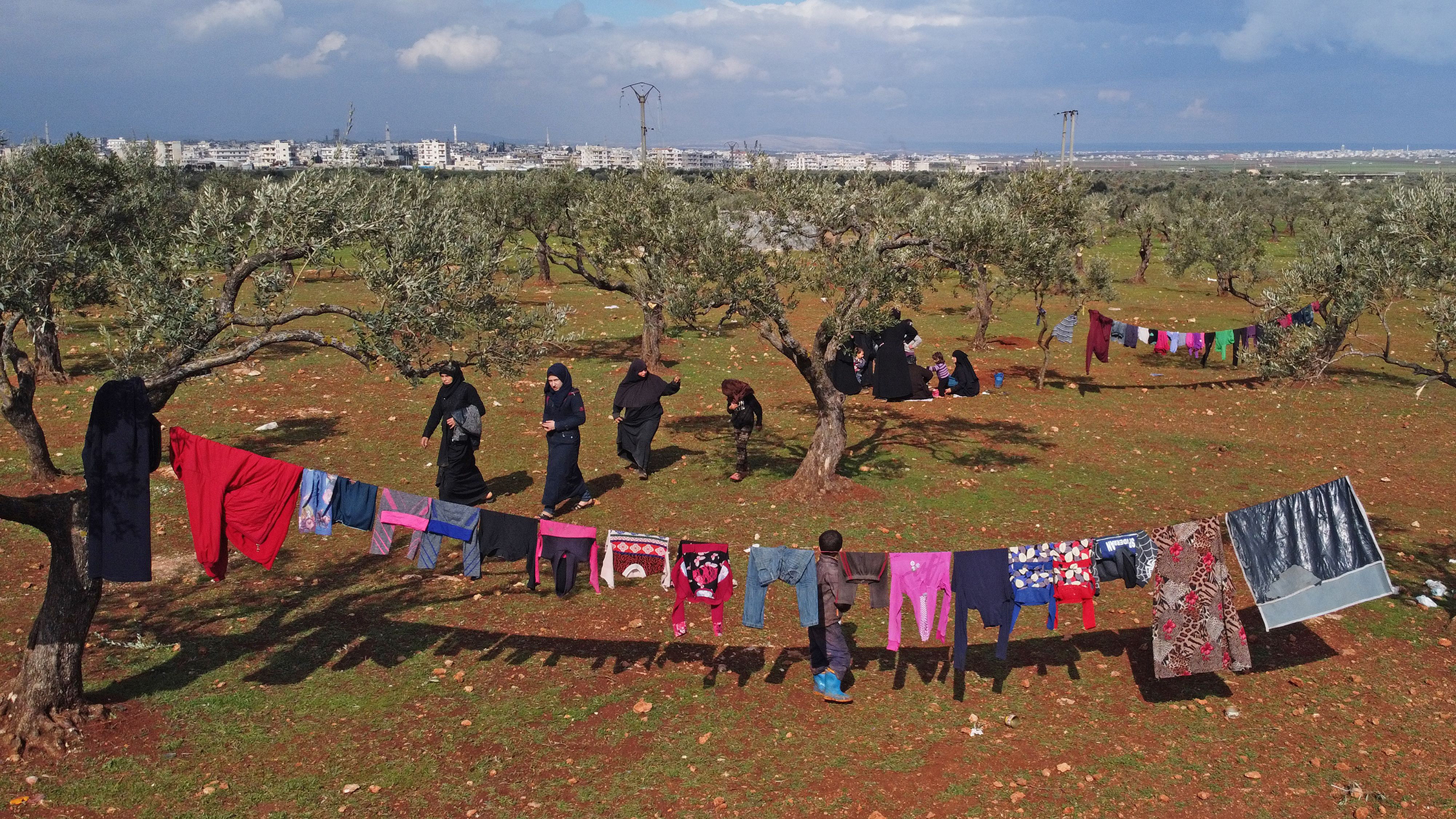 Displaced Syrians at a newly created camp in Idlib province on Feb. 22, 2020.