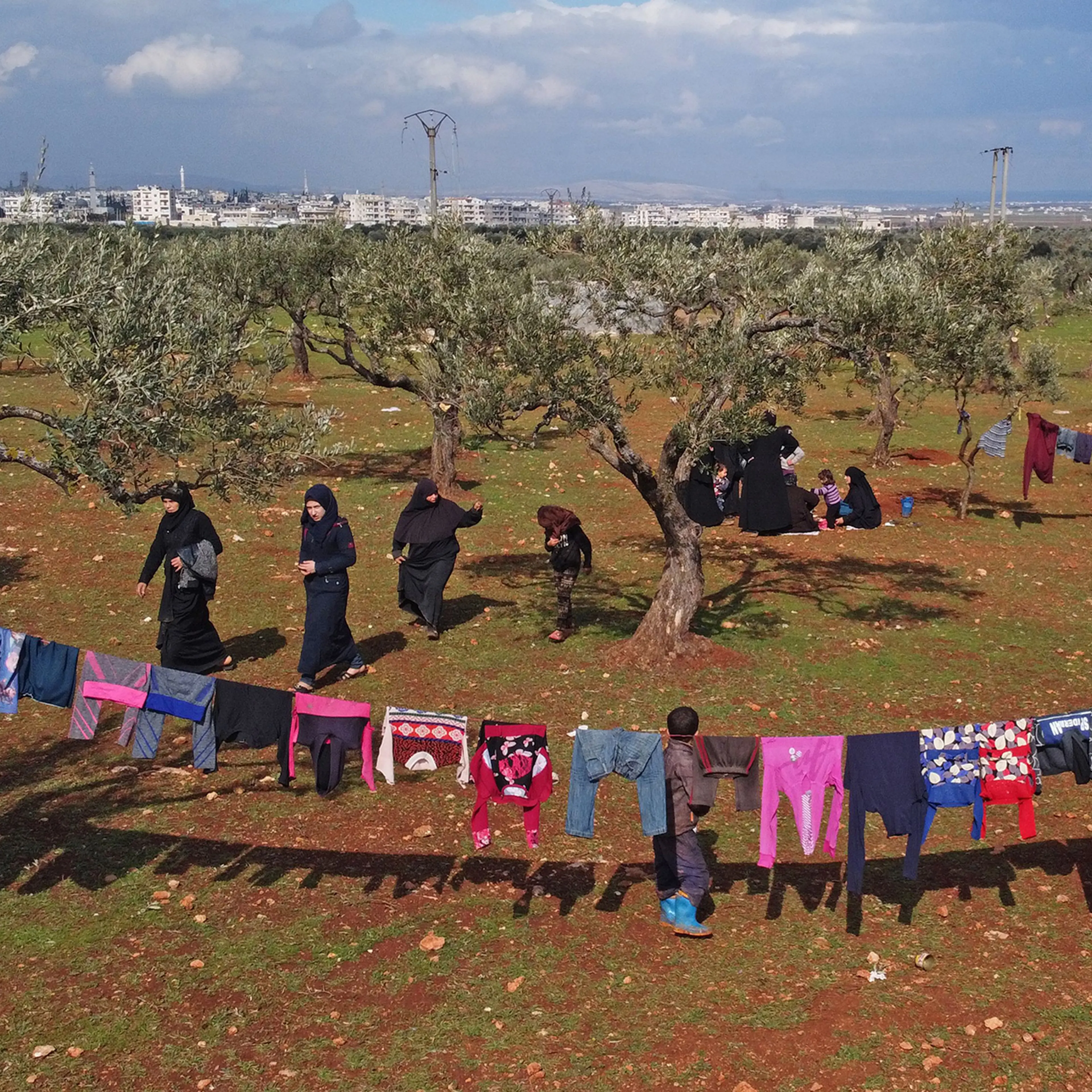 Displaced Syrians at a newly created camp in Idlib province on Feb. 22, 2020.