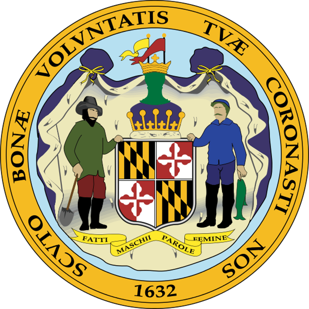 The Great seal of the State of Maryland—with its scandalous words on the banner at the bottom