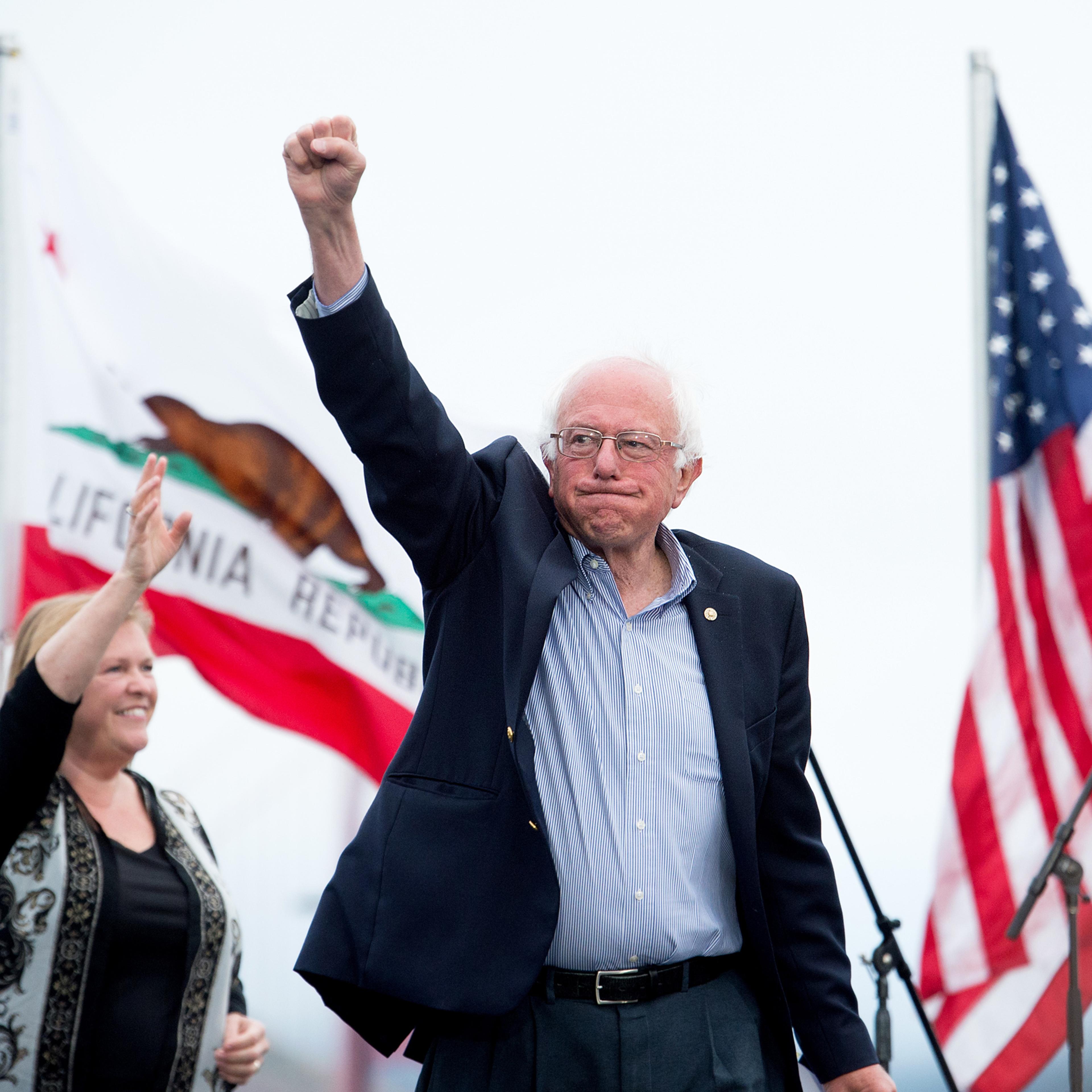 Democratic presidential candidate Sen. Bernie Sanders, I-Vt., and his wife Jane Sanders arrive at a campaign rally on Monday, June 6, 2016, in San Francisco. (AP Photo/Noah Berger)