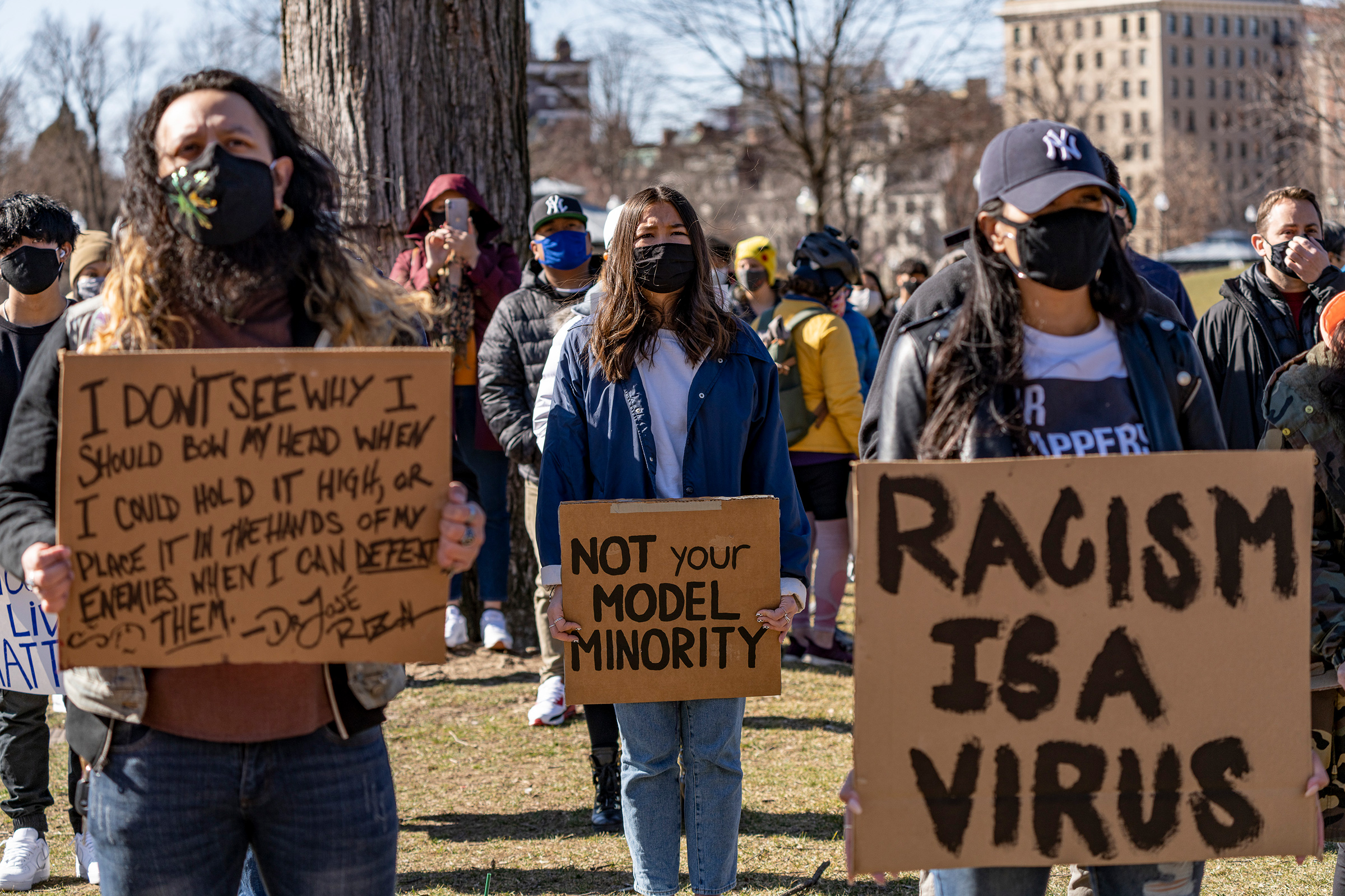 Demonstrators rally against anti-Asian violence and hate crimes in Boston on March 13