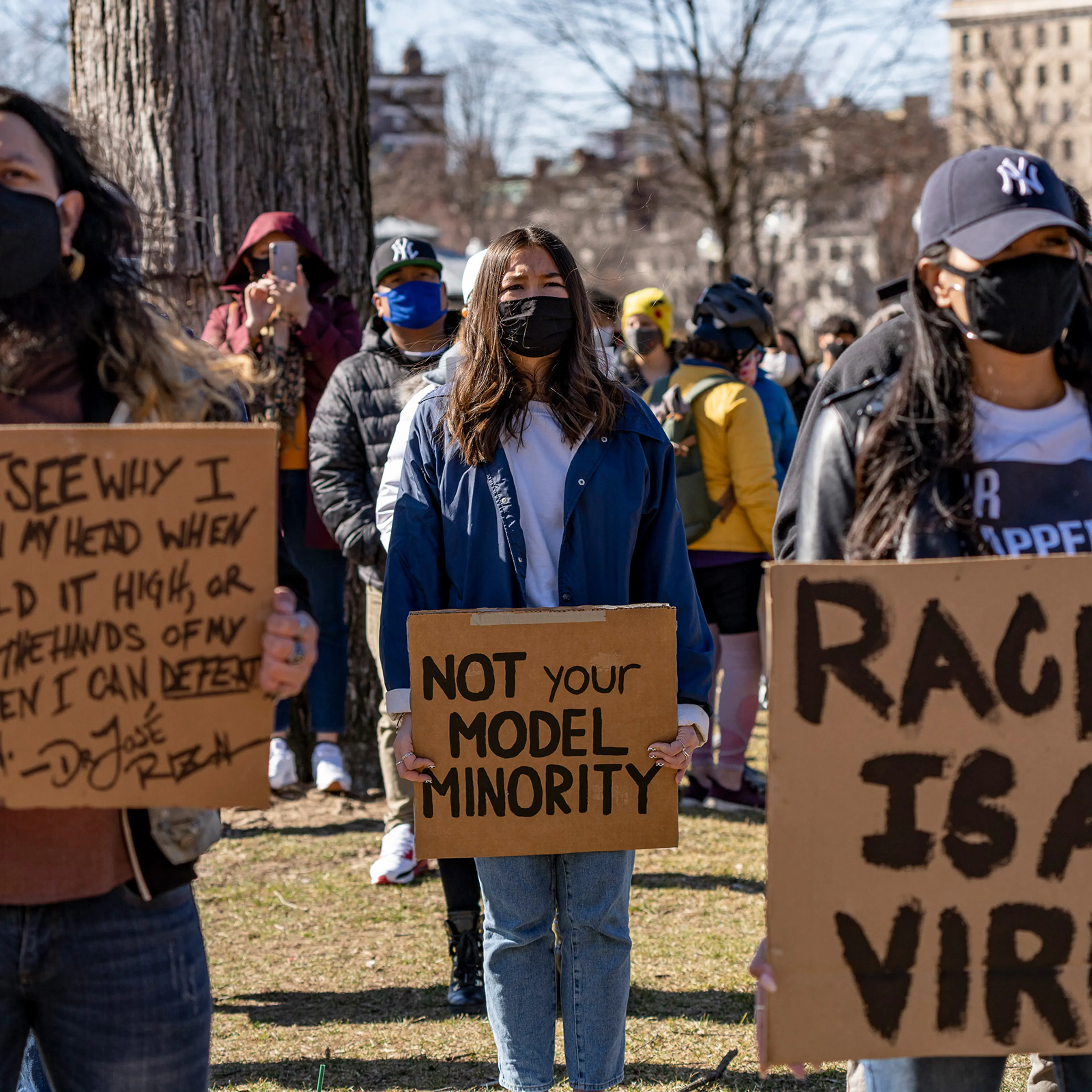 Demonstrators rally against anti-Asian violence and hate crimes in Boston on March 13