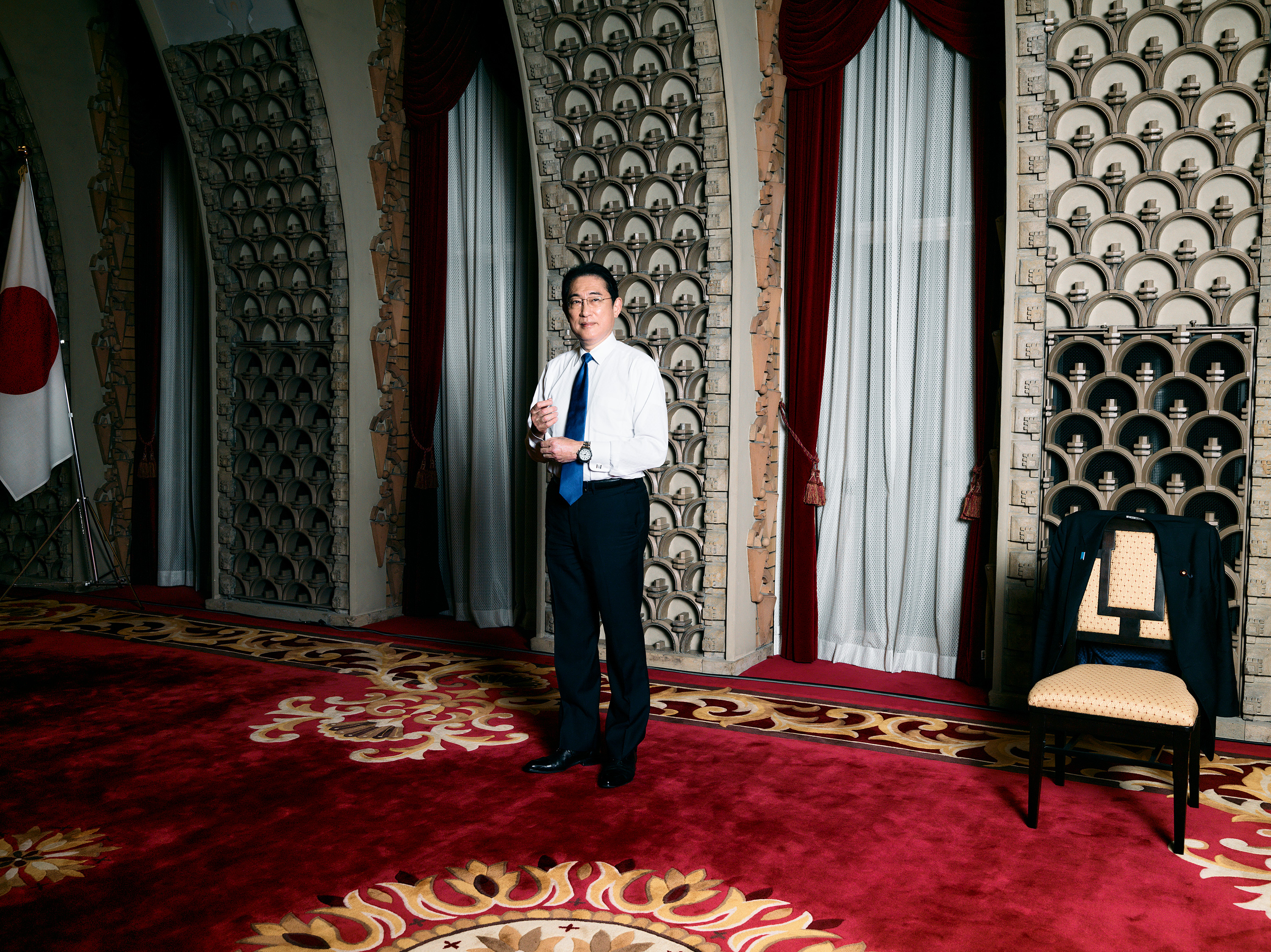 Japanese Prime Minister Fumio Kishida inside the great hall at his official residence in Tokyo on April 28.