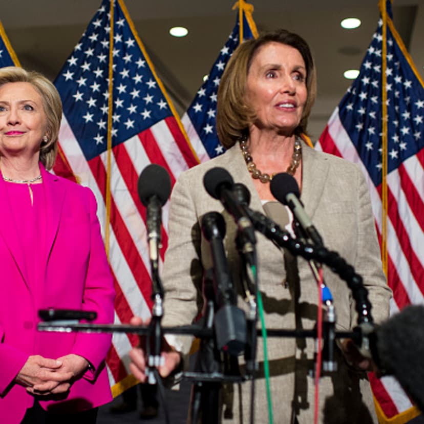 House Minority Leader Nancy Pelosi, D-Calif., introduces presidential candidate Hillary Rodham Clinton to the press for her on the Iran nuclear deal following her meeting with House Democrats during their weekly caucus meeting in the U.S. Capitol on Tues