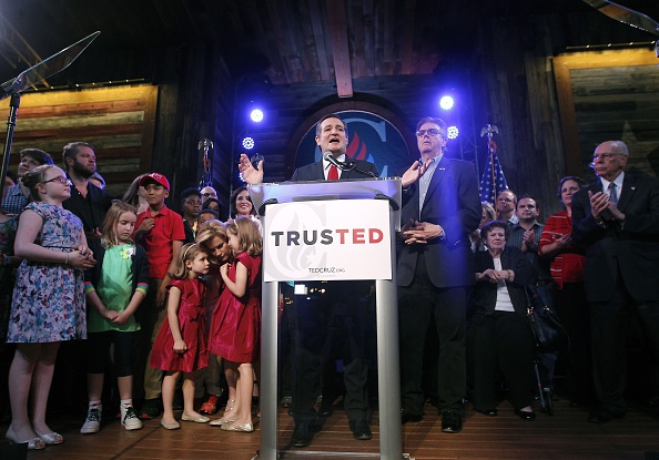 Republican presidential candidate, Sen. Ted Cruz (R-TX) celebrates at a Super Tuesday watch party at the Redneck Country Club March 1, 2016 in Stafford, Texas.