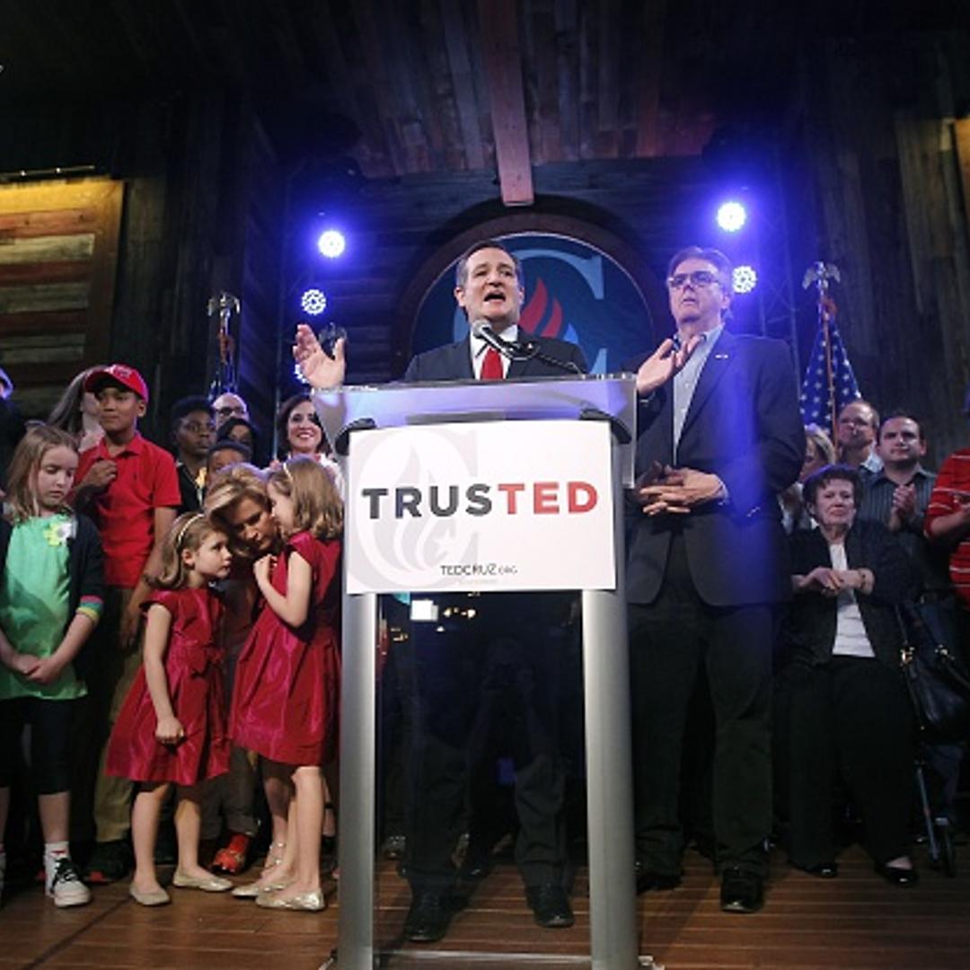 Republican presidential candidate, Sen. Ted Cruz (R-TX) celebrates at a Super Tuesday watch party at the Redneck Country Club March 1, 2016 in Stafford, Texas.