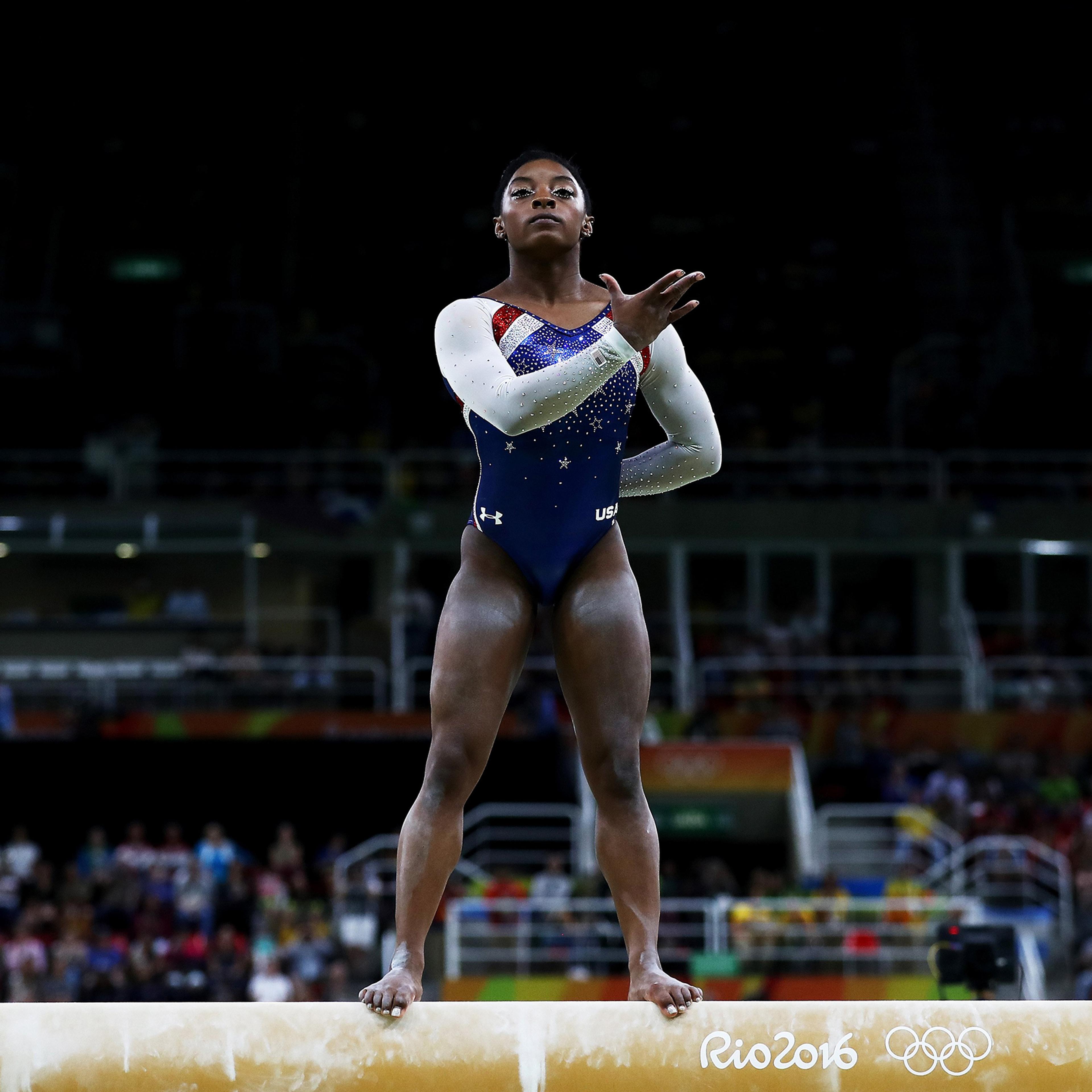 Simone Biles of the United States competes on the balance beam during the Women's Individual All Around Final on Day 6 of the 2016 Rio Olympics at Rio Olympic Arena on Aug. 11, 2016.