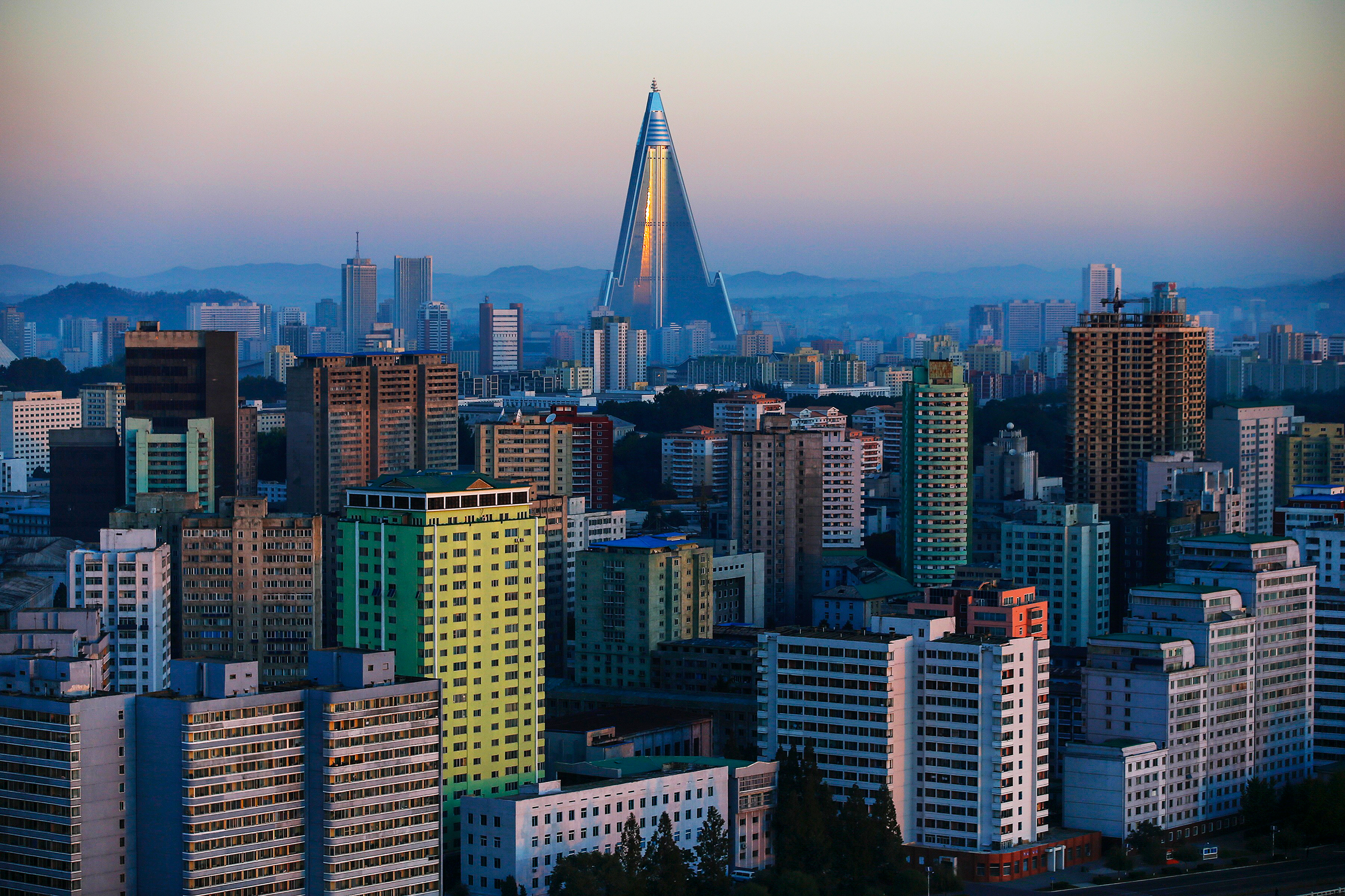 The skyline of Pyongyang, the capital city of North Korea, in 2015