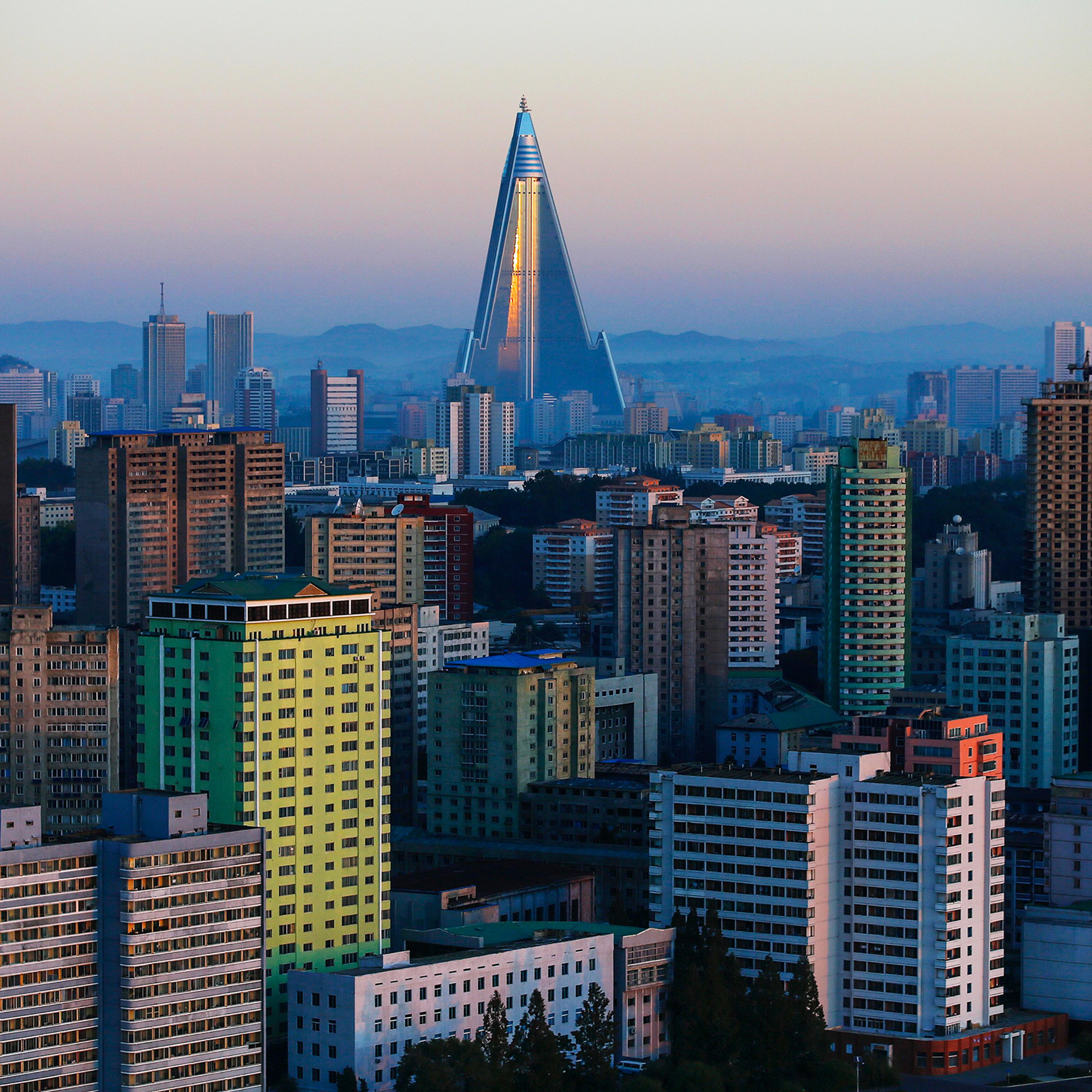 The skyline of Pyongyang, the capital city of North Korea, in 2015