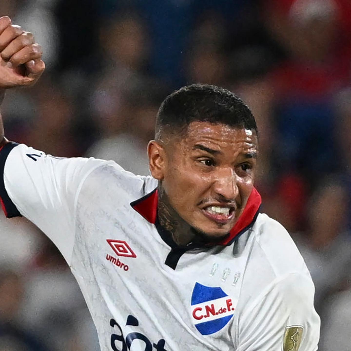 Juan Izquierdo fights for the ball during the Copa Libertadores match between Uruguay's Nacional and Bolivia's Always Ready at the Gran Parque Central stadium in Montevideo, on March 14, 2024.