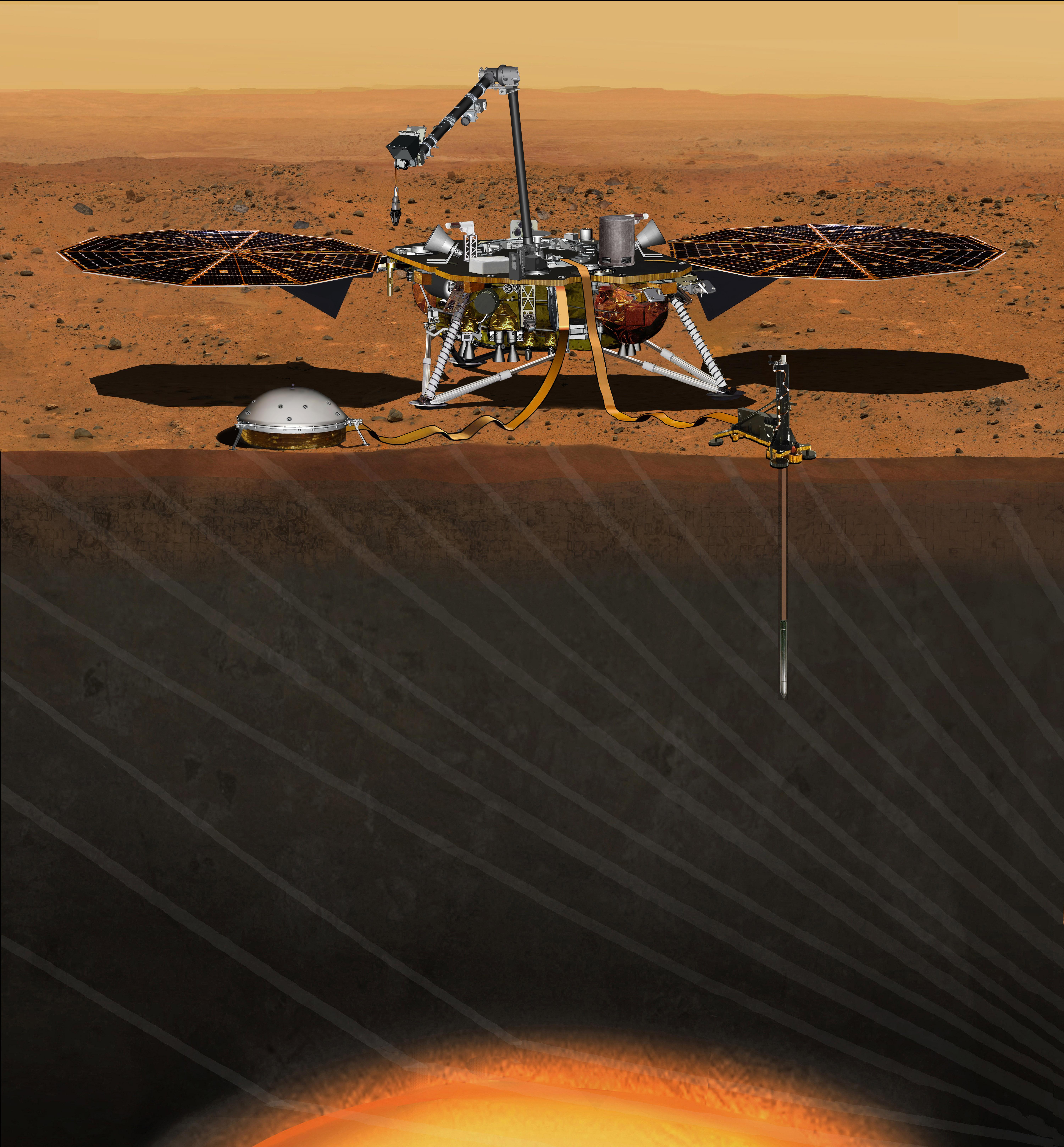 This artist's concept depicts the InSight lander on Mars.