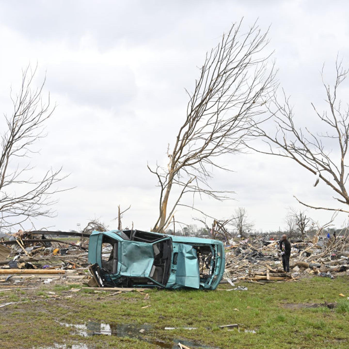Residents cleaning up after devastating tornadoes hit Rolling Fork, MS, United States in March 2023.