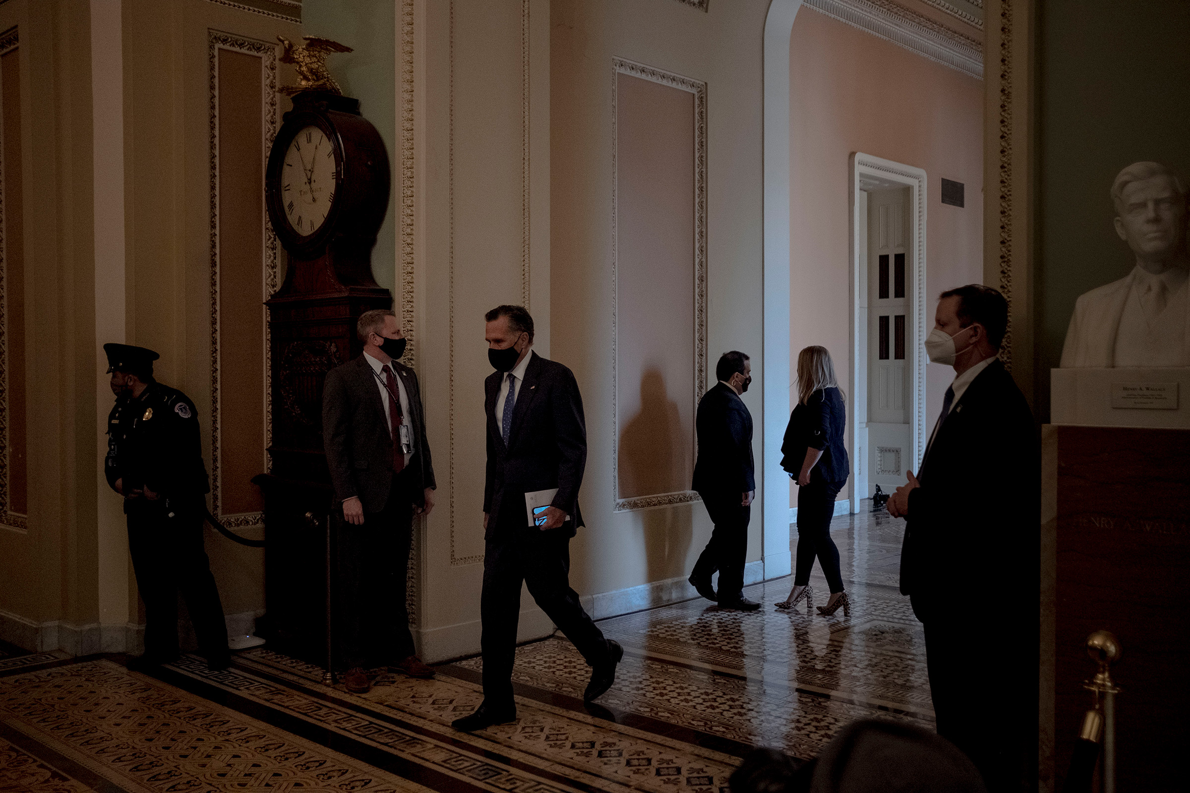 2/9/21, Washington, D.C. Sen. Mitt Romney (R-Utah) walks to the Senate floor for the start of the impeachment trial at the Capitol in Washington, D.C. on Feb. 9, 2021. Gabriella Demczuk / TIME