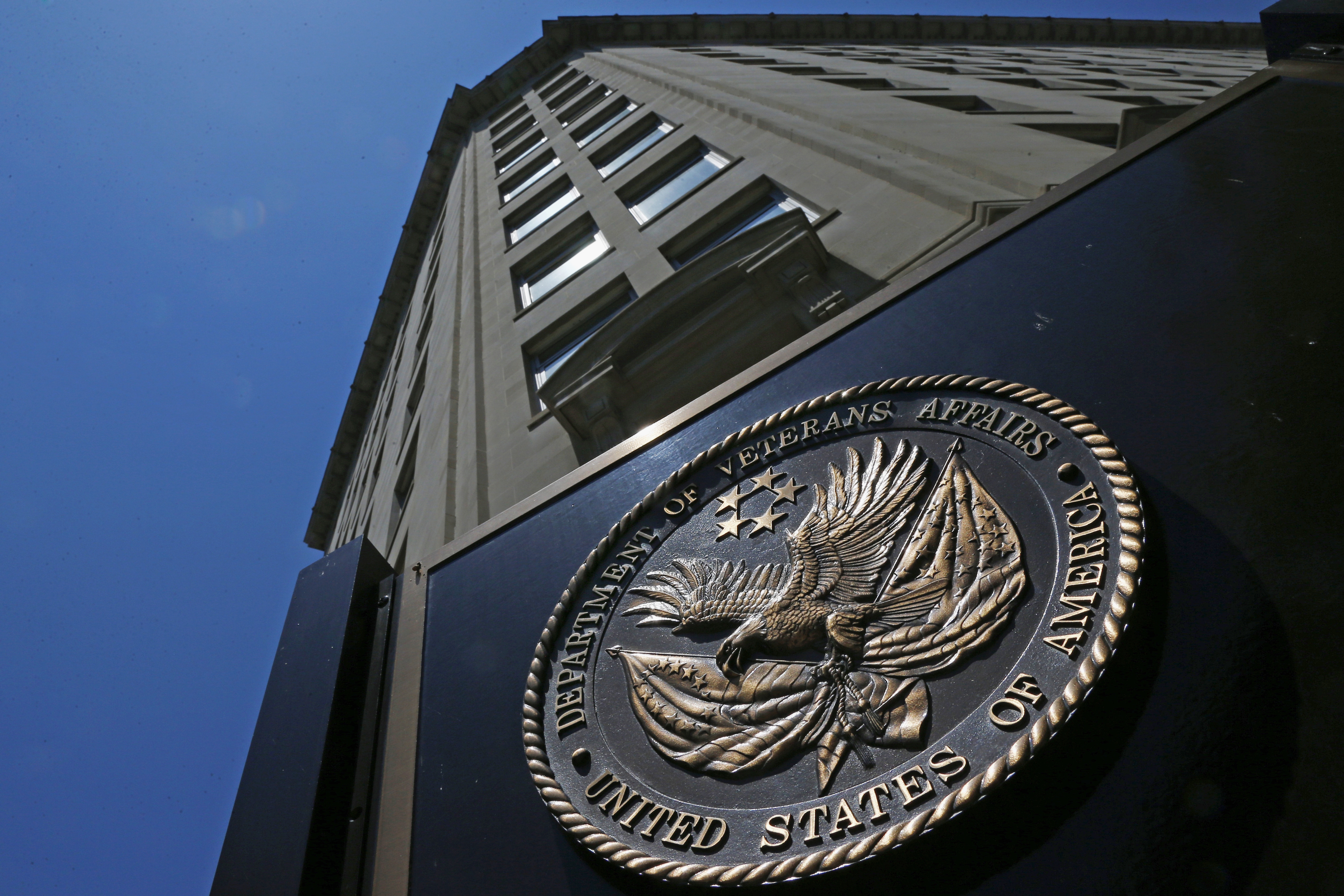 The seal affixed to the front of the Department of Veterans Affairs building in Washington on June 21, 2013.