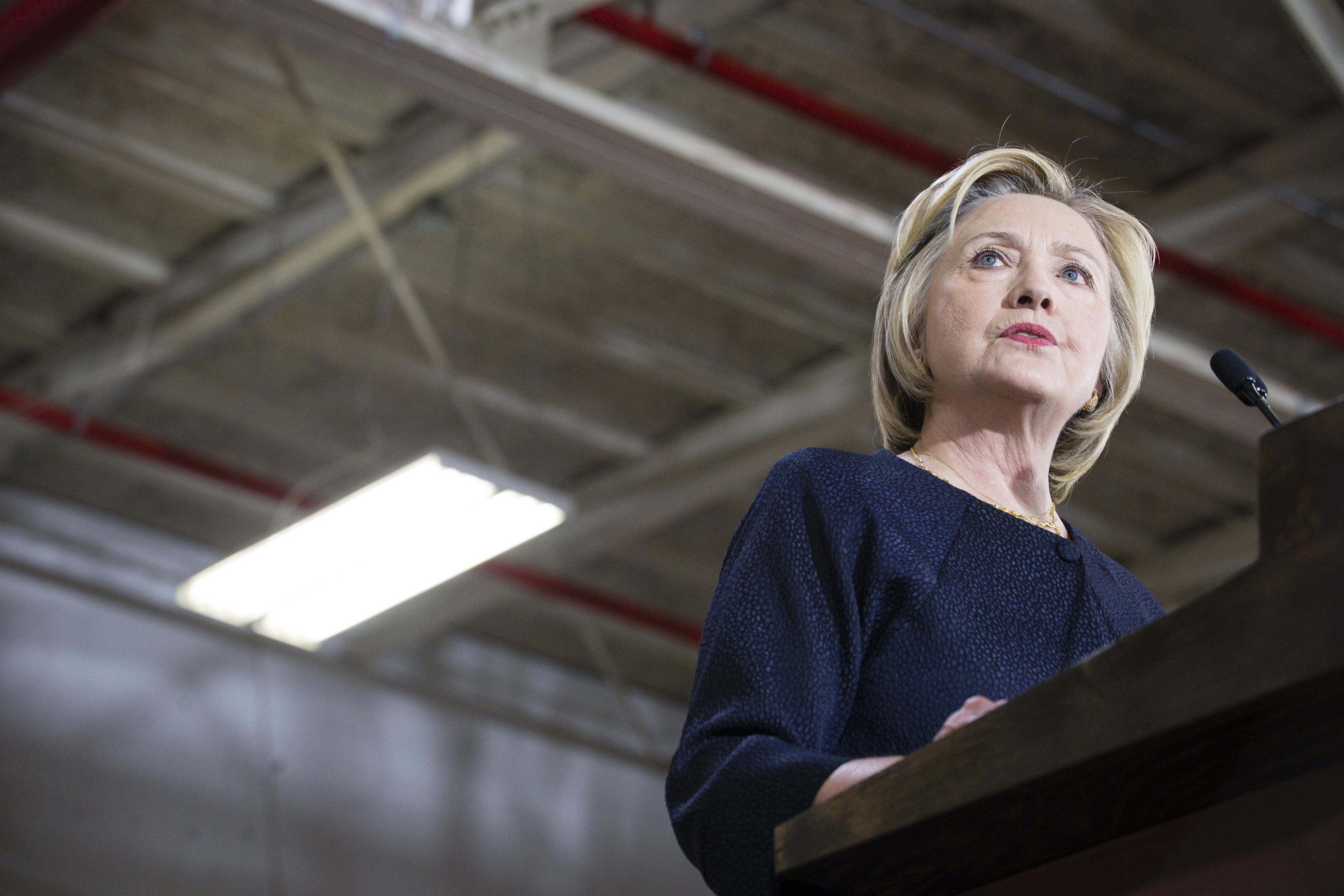 Democratic presidential candidate Hillary Clinton speaks to supporters at the Cleveland Industrial Innovation Center in Cleveland on June 13, 2016.