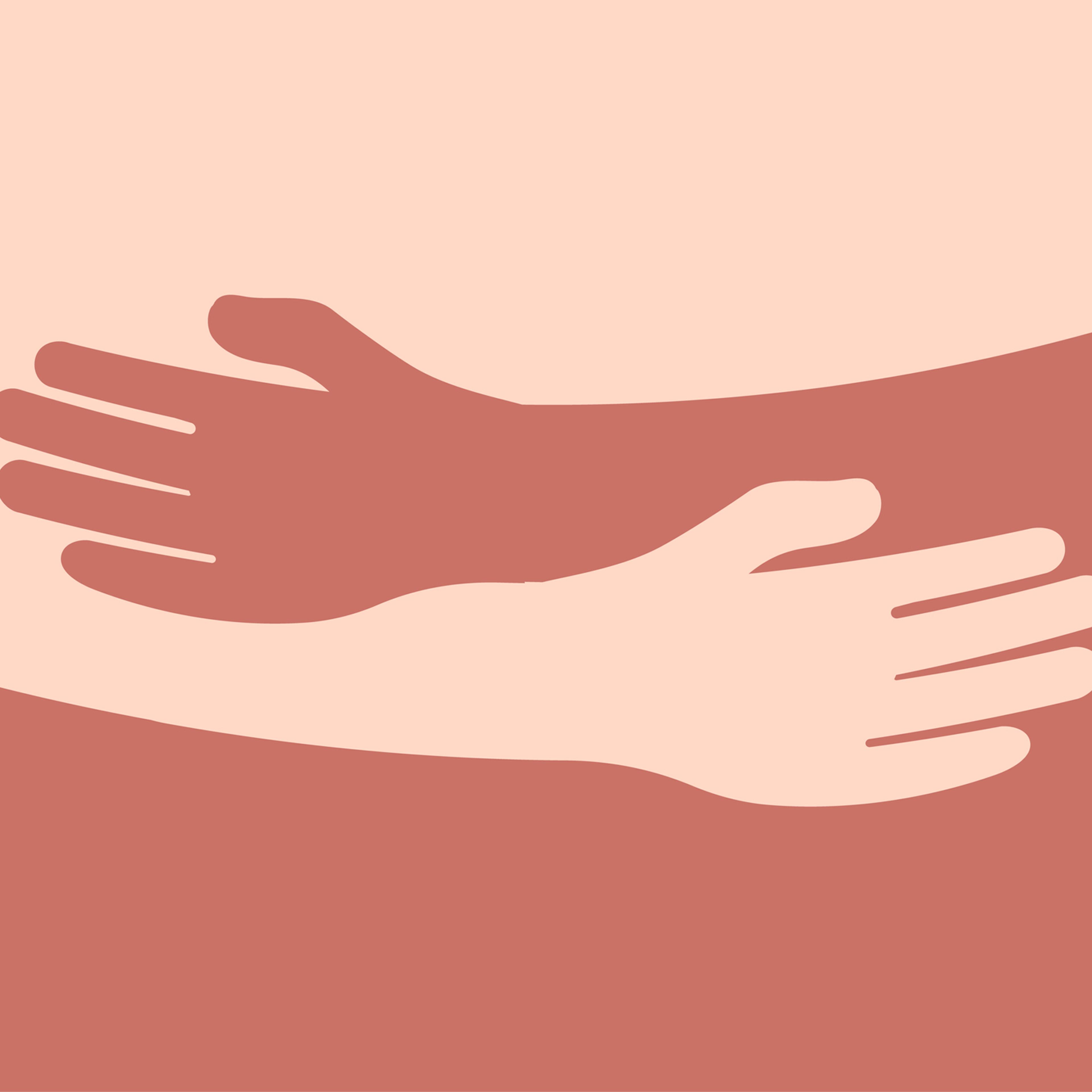 Human hugs hugging hands support and love symbol hugged arms girth silhouette unity and warmth feeling, flat vector illustration