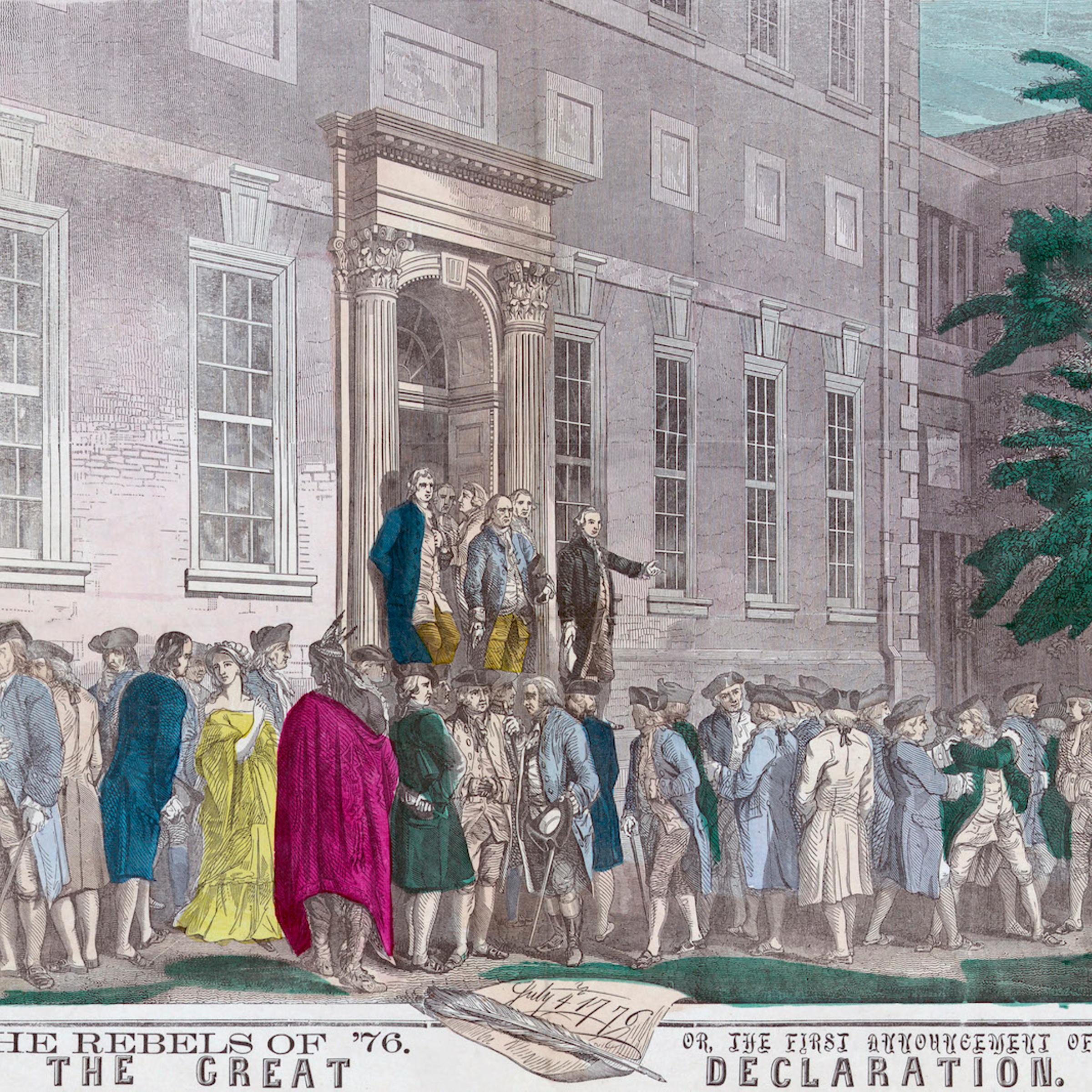 On July 4, 1776 members of the Second Continental Congress leave Philadelphia's Independence Hall after adopting the Declaration of Independence from Great Britain. From a 19th century print.
