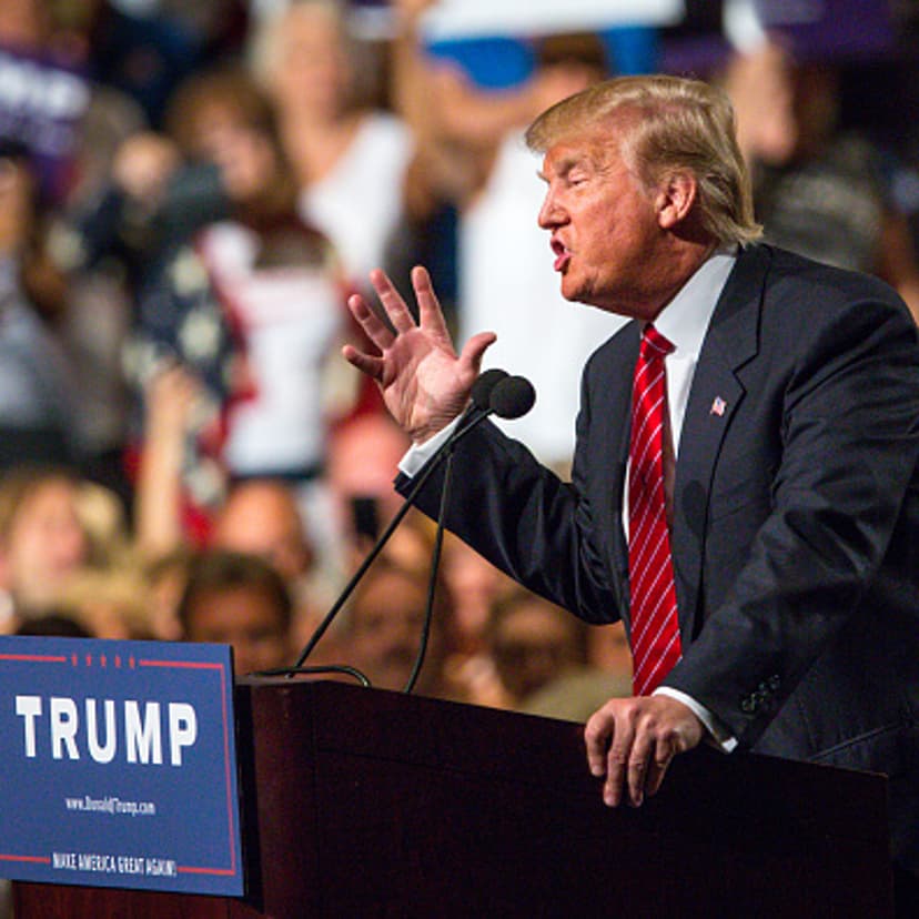 Republican Presidential candidate Donald Trump addresses supporters during a political rally at the Phoenix Convention Center on July 11, 2015 in Phoenix, Arizona.