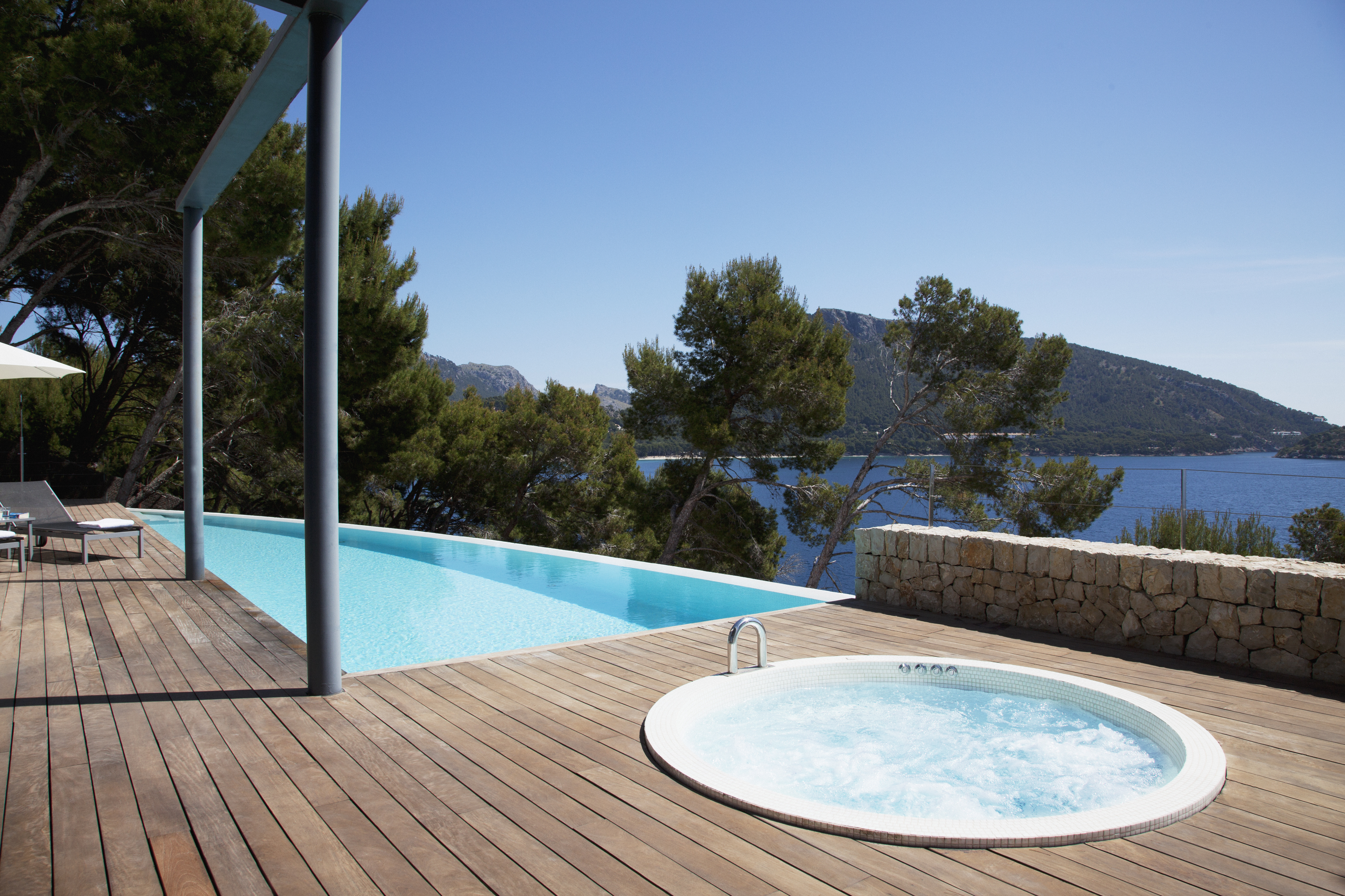 Pool and hot tub on patio
