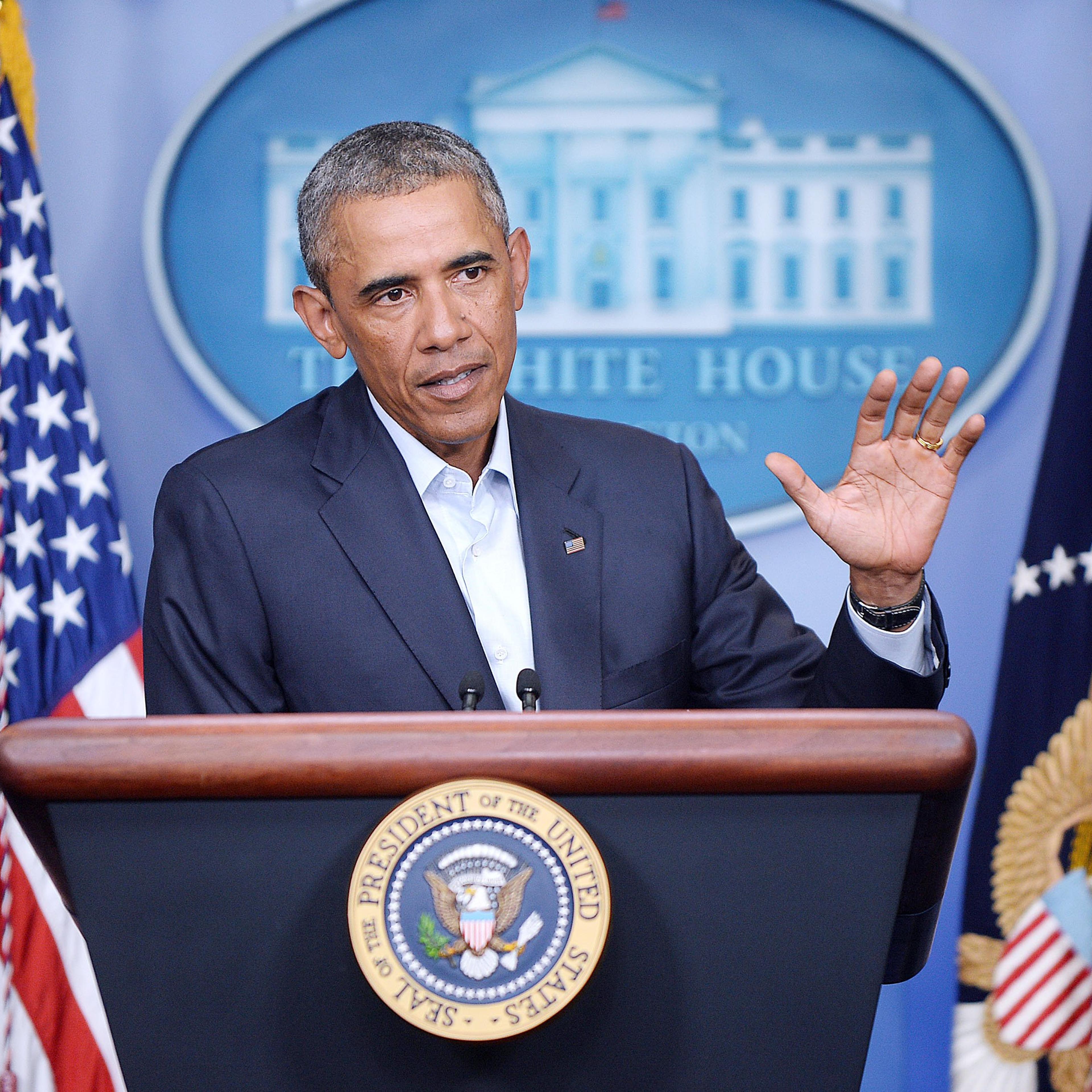 President Obama delivers a statement to provide an update on Iraq and the situation in Ferguson, Missouri - DC