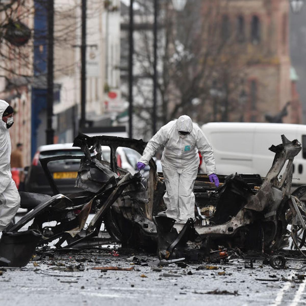 Police And Forensics Attend Scene After Car Bomb At Londonderry Courthouse