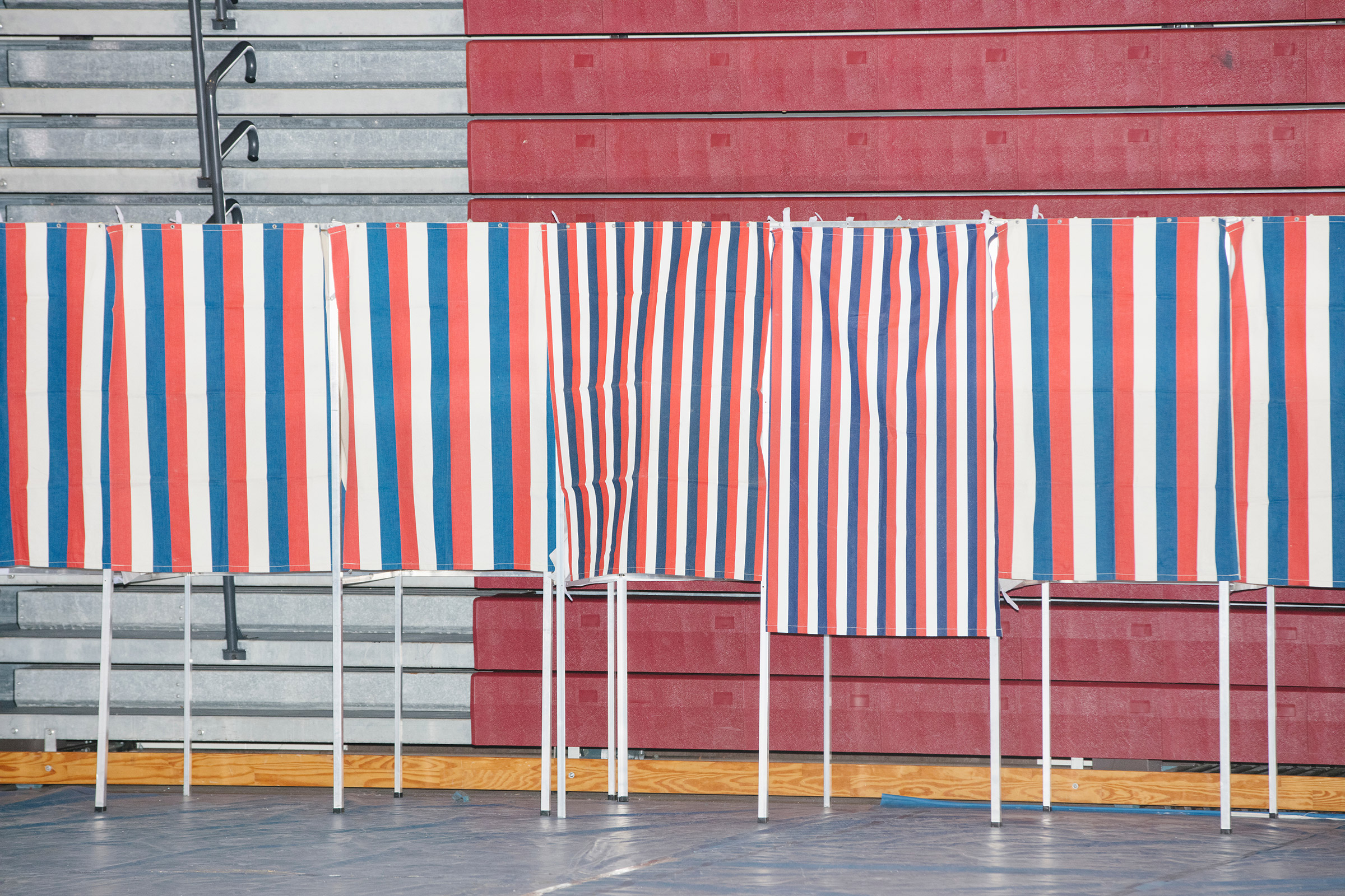 Voting booths stand empty during the New Hampshire Presidential Primary