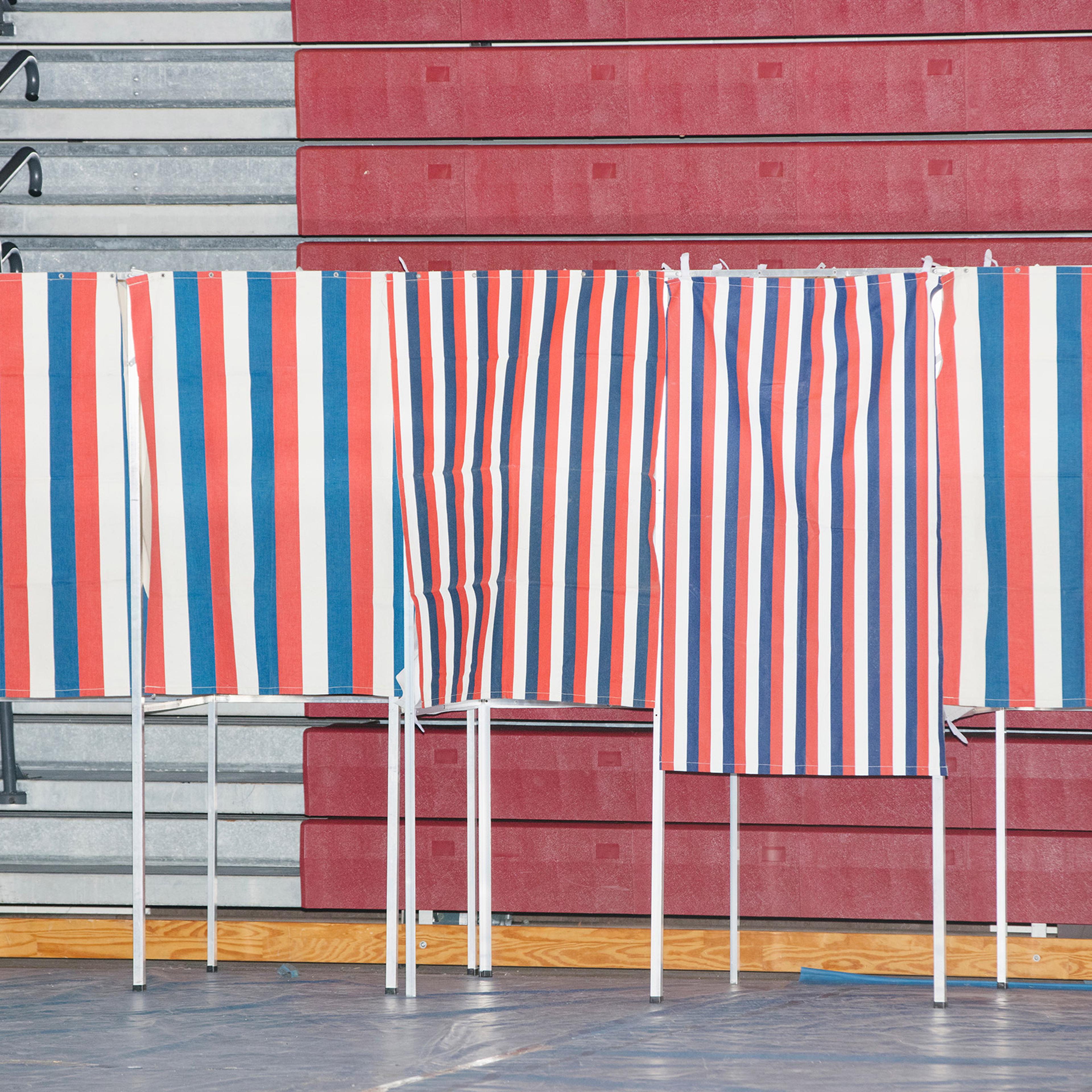 Voting booths stand empty during the New Hampshire Presidential Primary