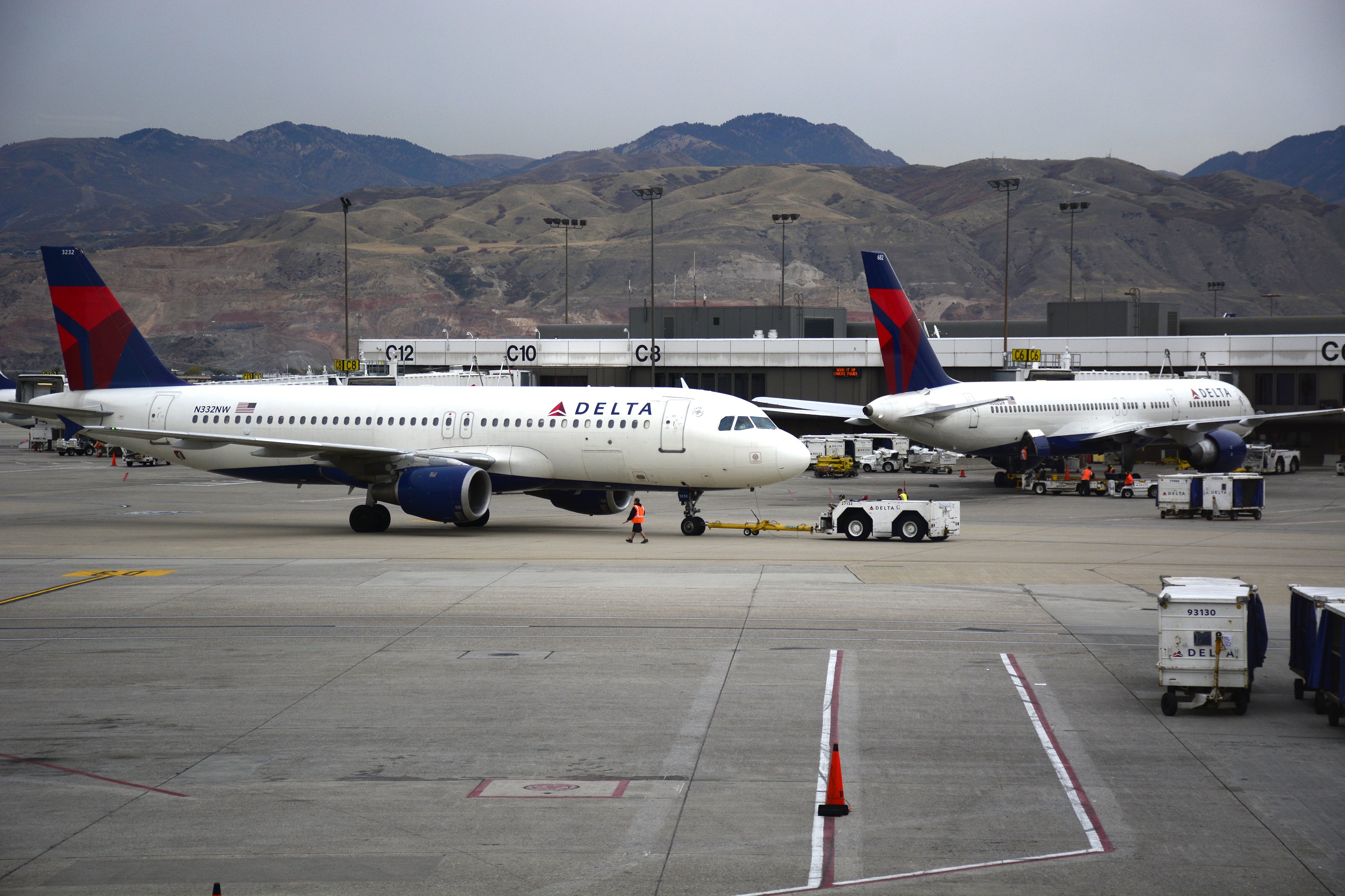 Delta Airlines passenger planes in Salt Lake City, Utah on Oct. 28, 2015.