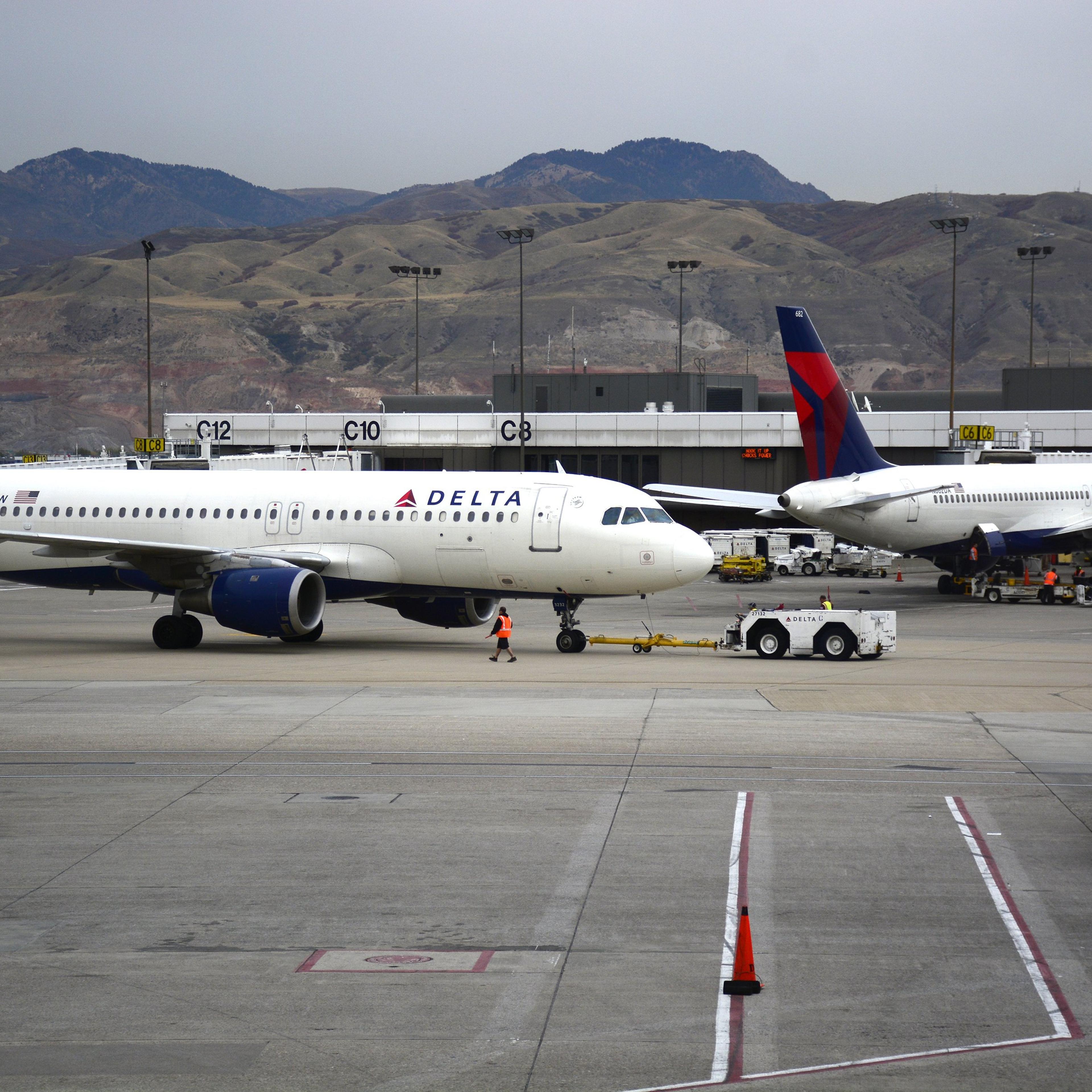 Delta Airlines passenger planes in Salt Lake City, Utah on Oct. 28, 2015.