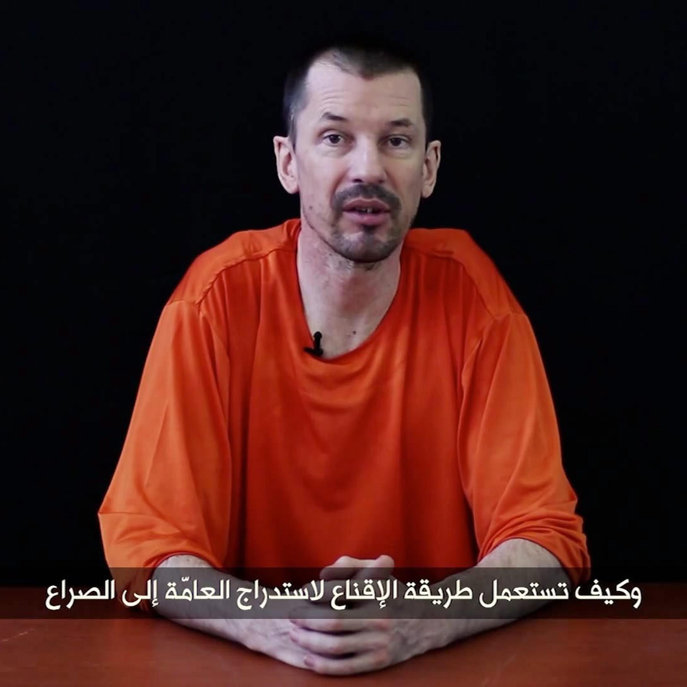 Screenshot shows British hostage John Cantlie held by Islamic State militants at an undisclosed location on Sept. 23, 2014.