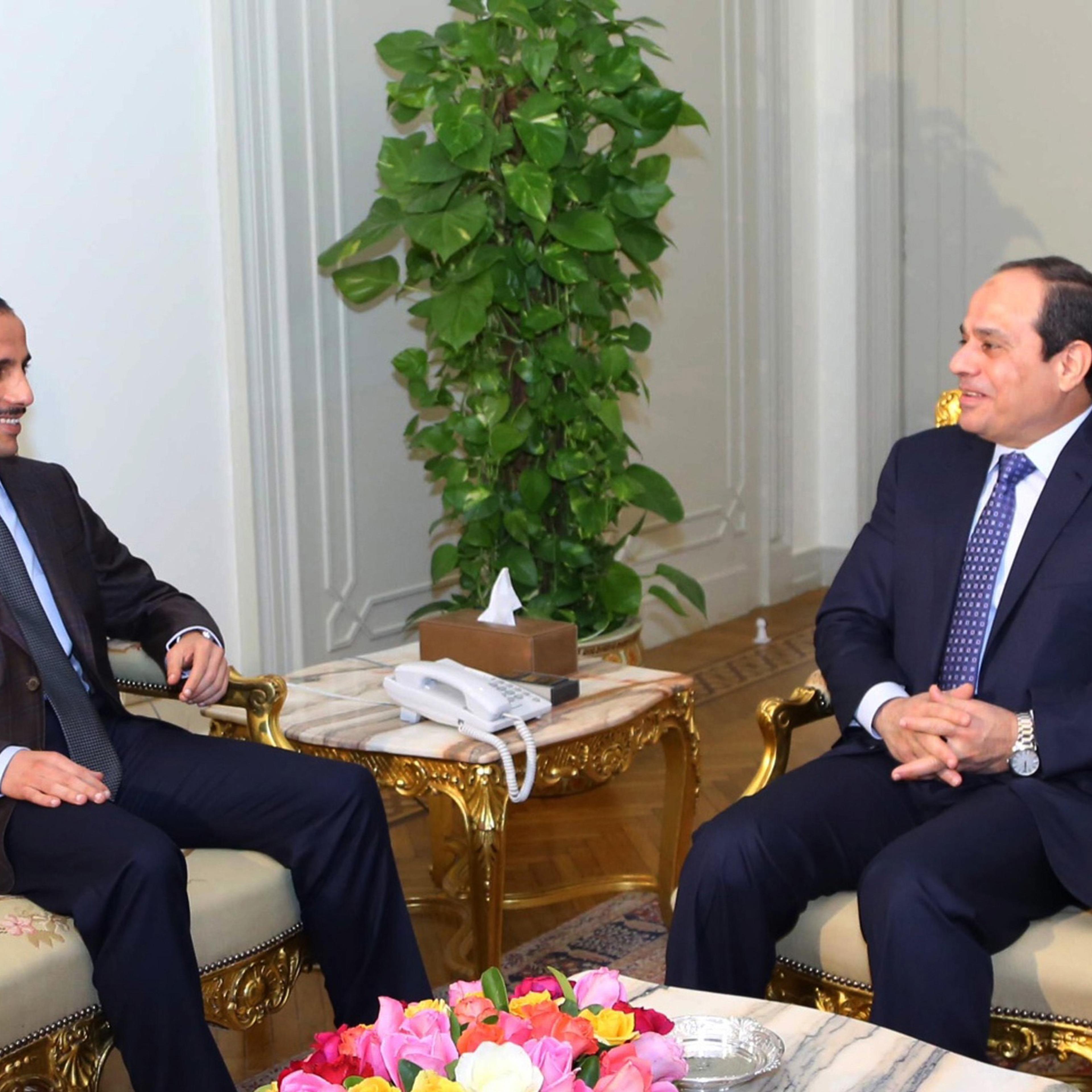 From left: Kuwait's parliamentary speaker Merzuk Ali el-Ganim meets with Egypt's President Abdel Fattah el Sisi in Cairo, Egypt on Dec. 27, 2014.