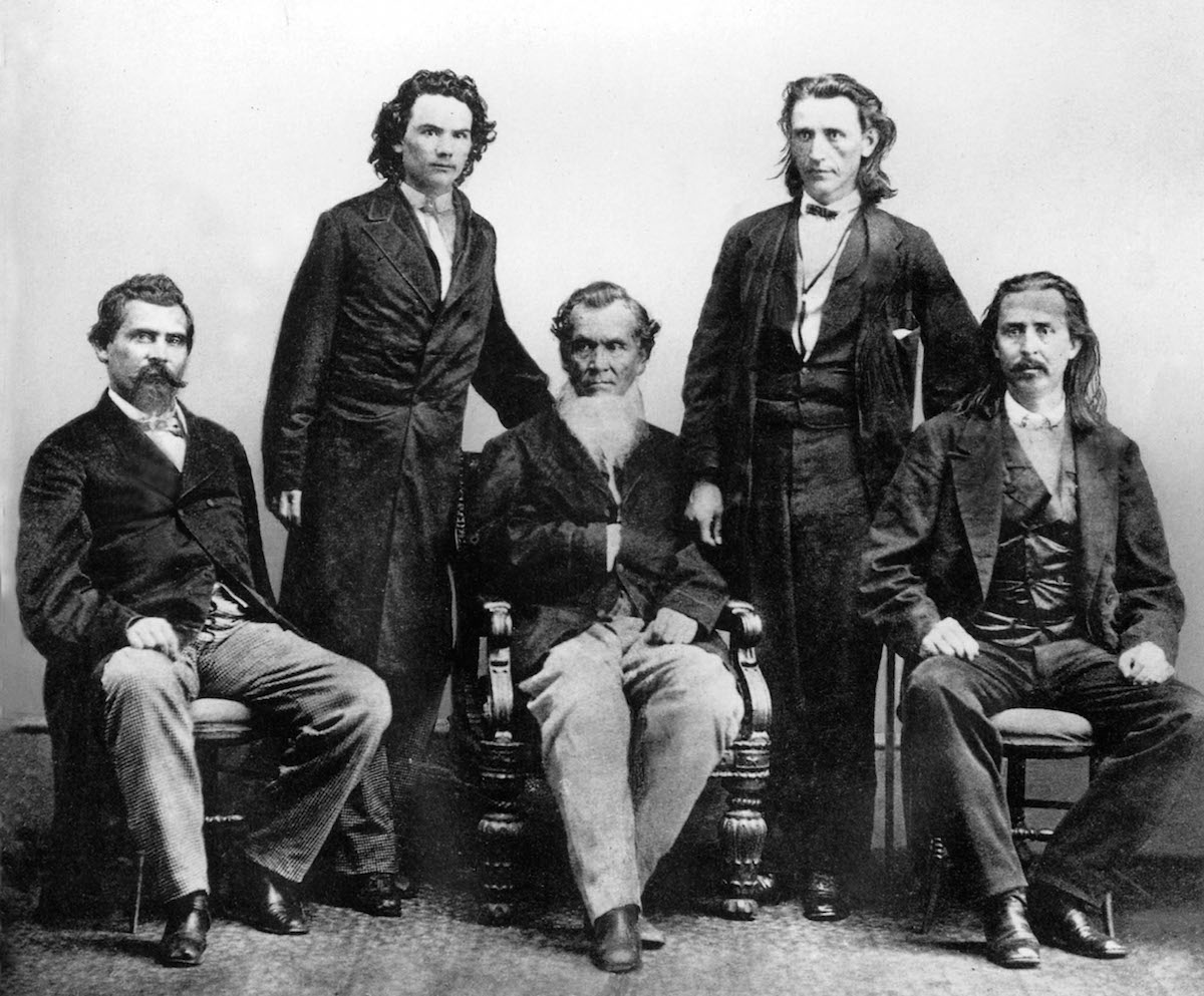 Cherokee Indians in Washington in 1866 to negotiate the treaty with the United States which was signed on 19-July gd John Rollin Ridge Saladin Watie Richard Fields Colonel Elias Boudinot C Colonel William P Adair - Cherokee Indians in Washington in 1866 
